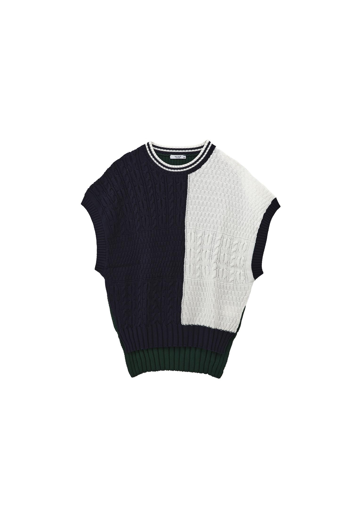 Sleeveless Vest With Knit Details - COLOR COMB