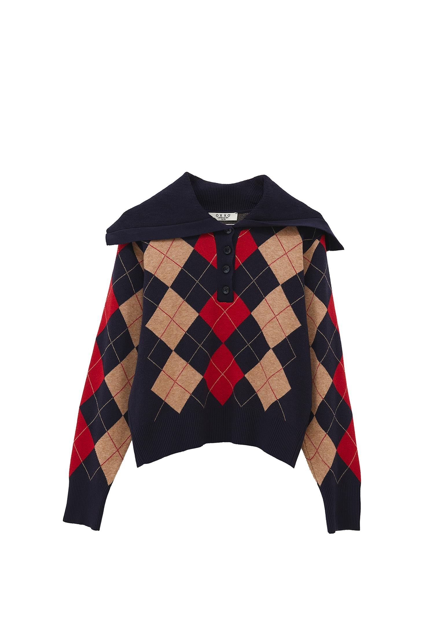 Turtleneck Buttoned Loose Knit Sweater - COLOR COMB