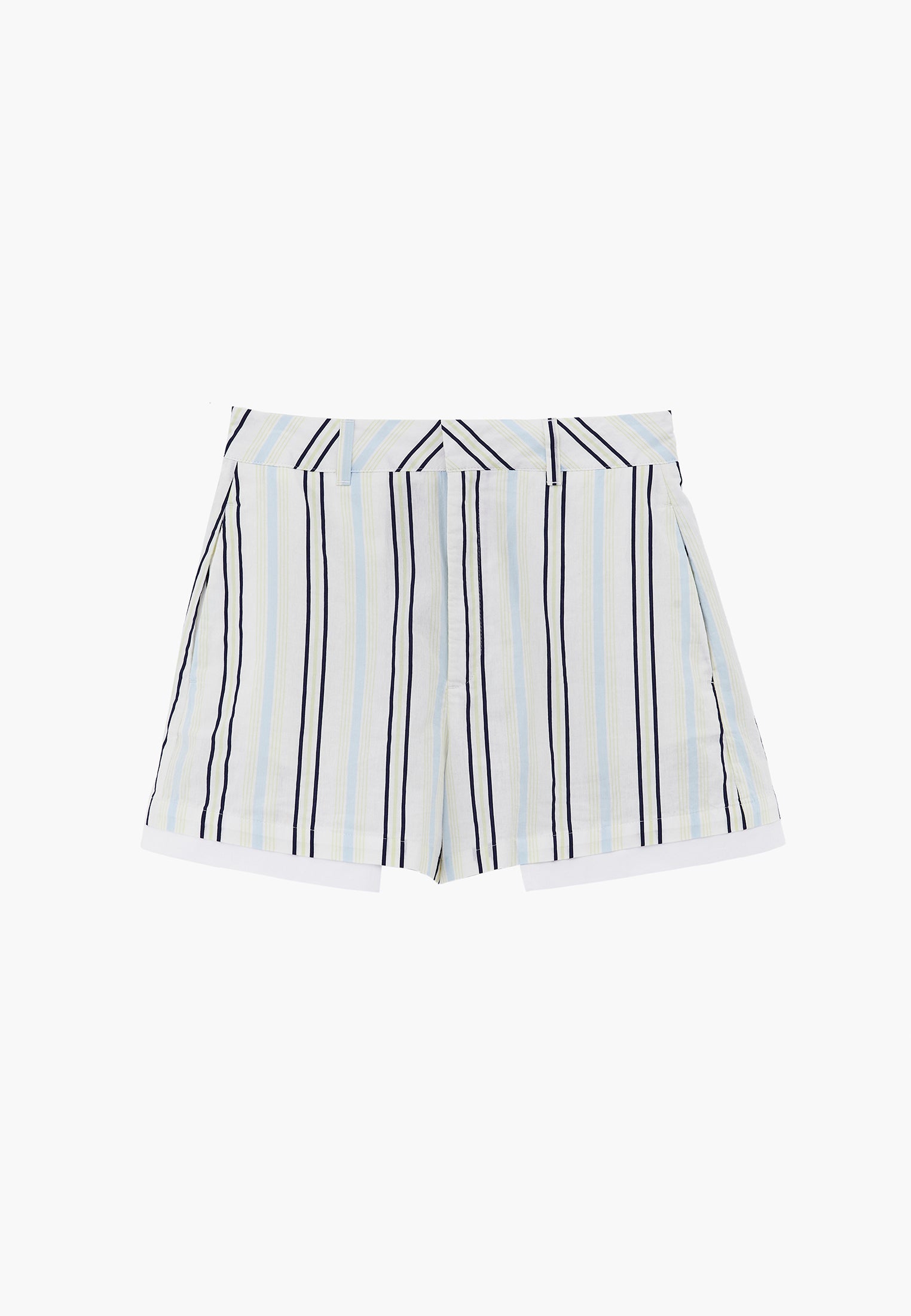 Pleated Striped High Waist Shorts - COLOR STRIPE COMB