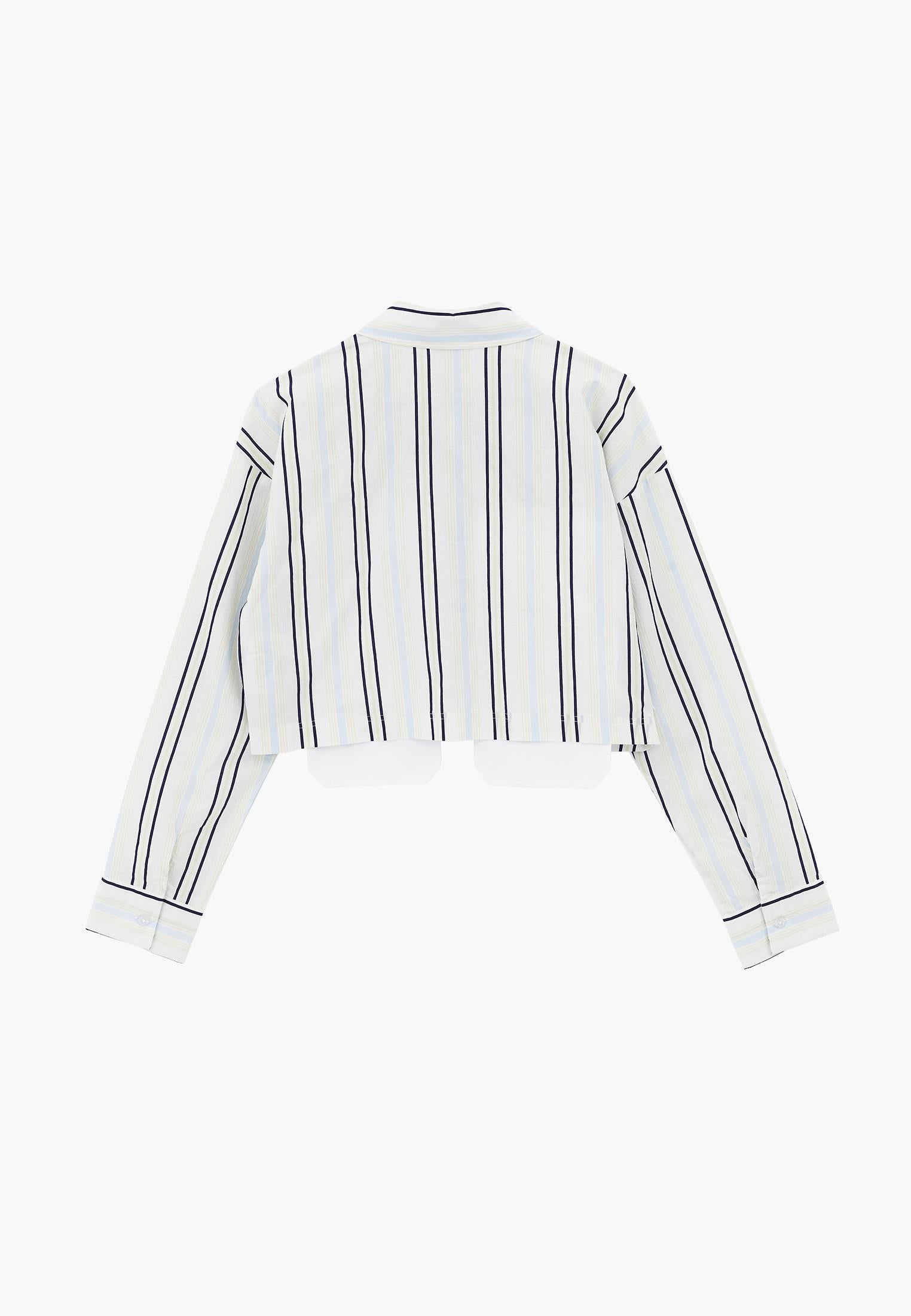Pocket Detailed Striped Short Shirt - COLOR STRIPE COMB