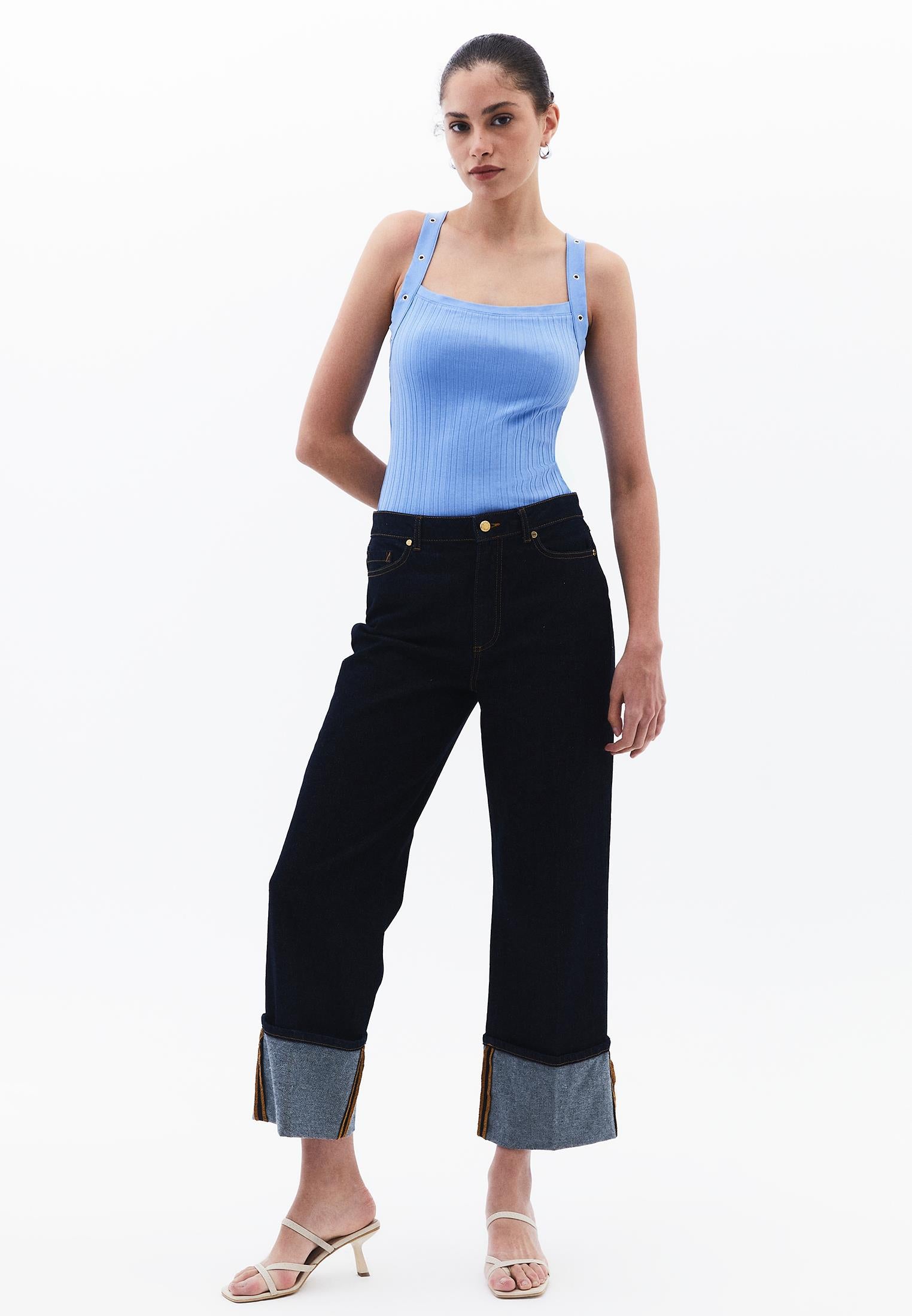 Wide Neck Tank Top - CORNFLOWER