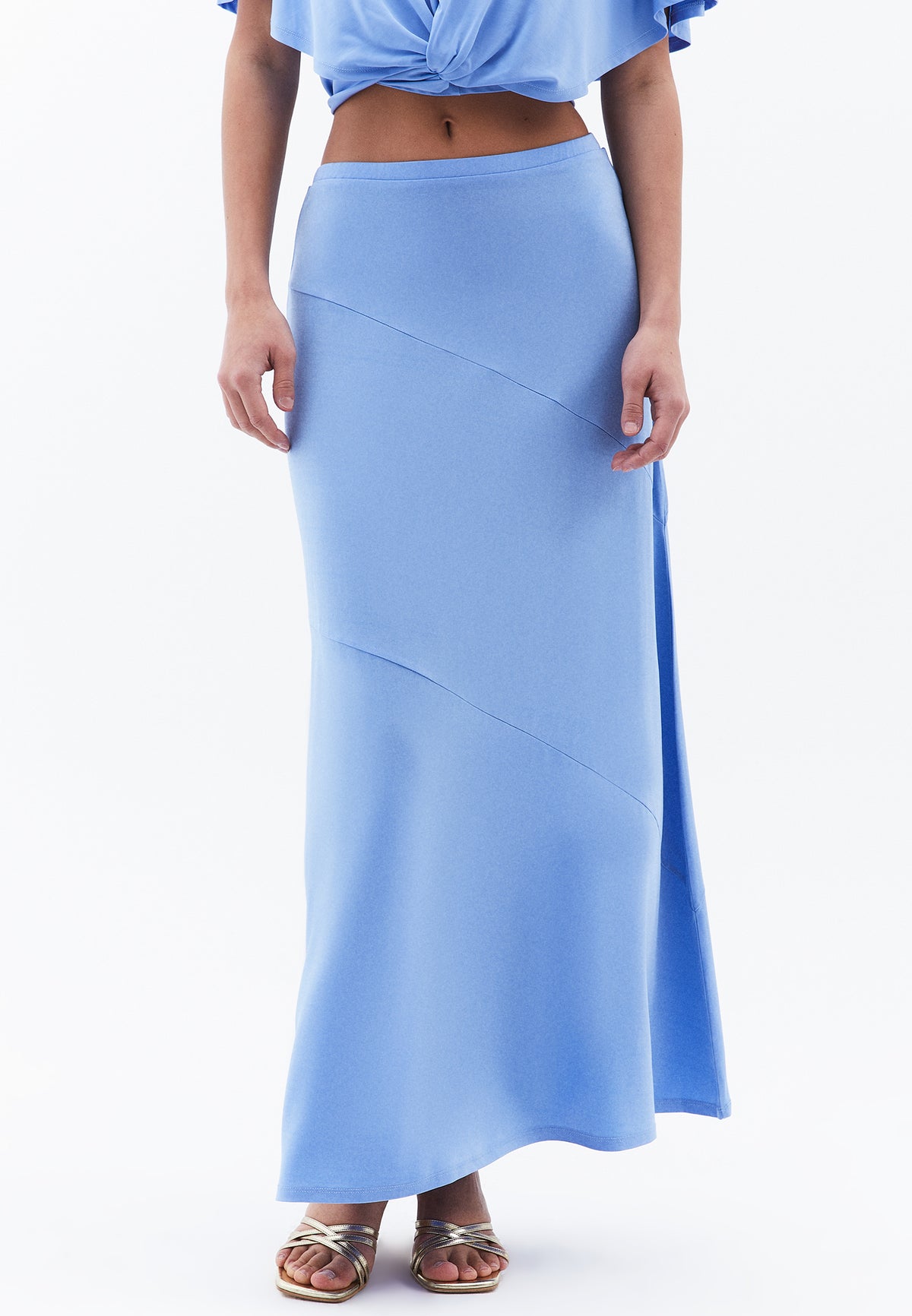 Long Skirt With Cut A-Shape - CORNFLOWER