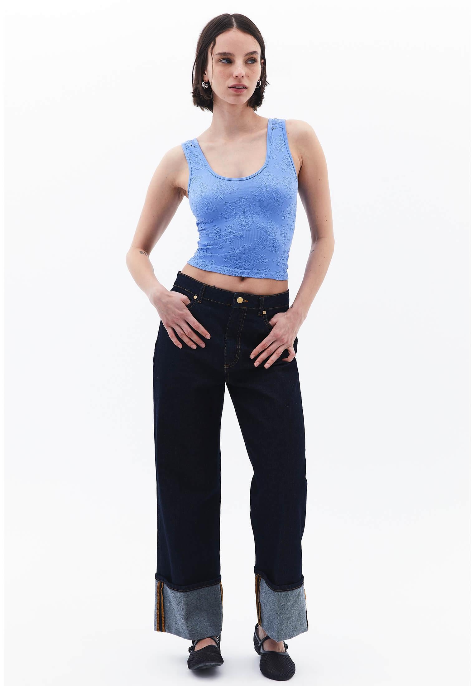 U Neck Bodycon Tank Top - CORNFLOWER