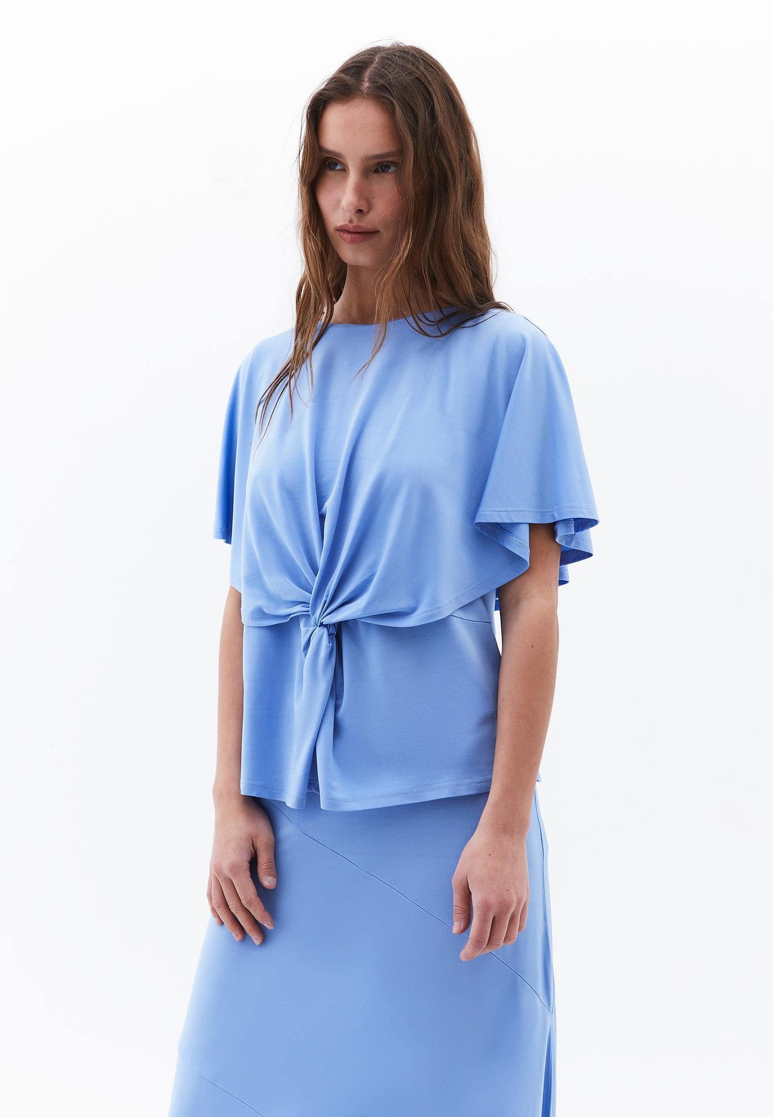 Sleeveless Crew Neck Blouse - CORNFLOWER