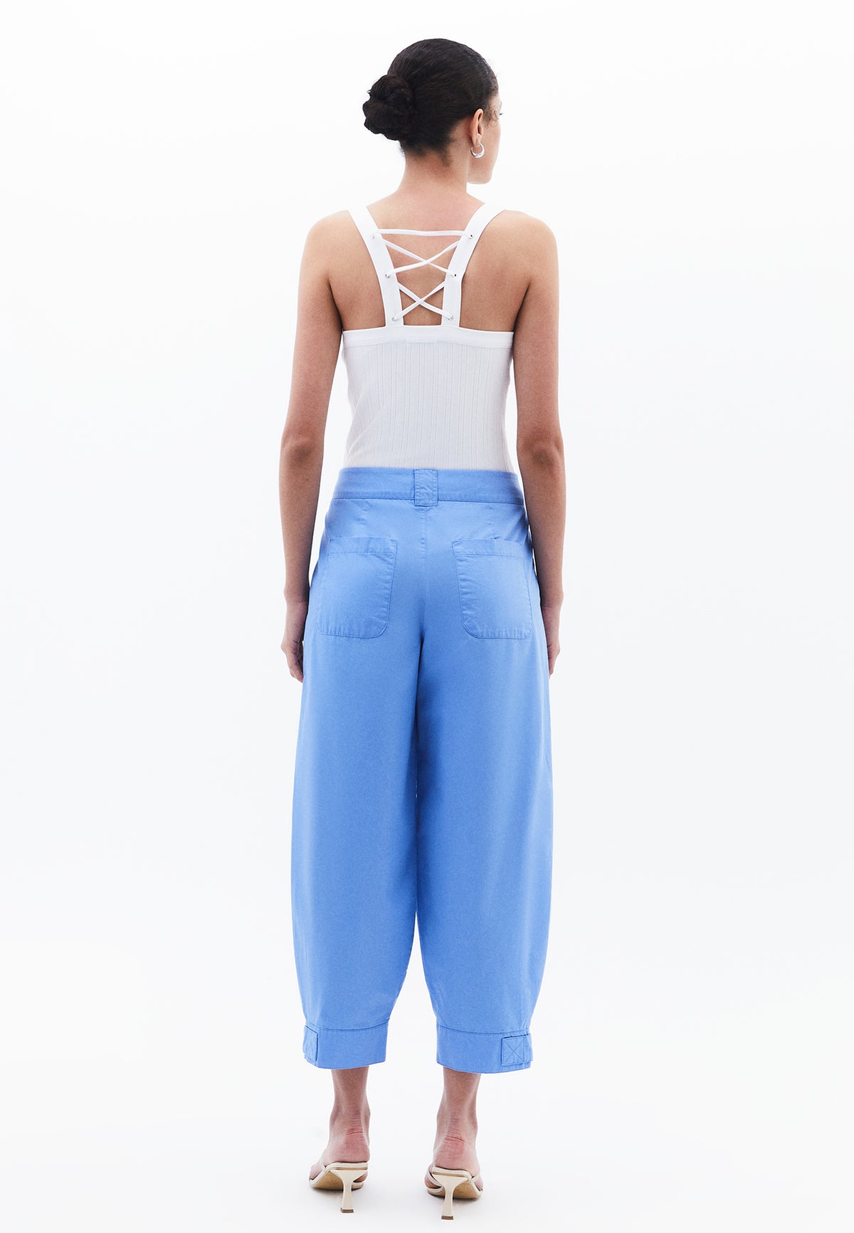 Pleated High Waist Barrel Leg Pants - CORNFLOWER