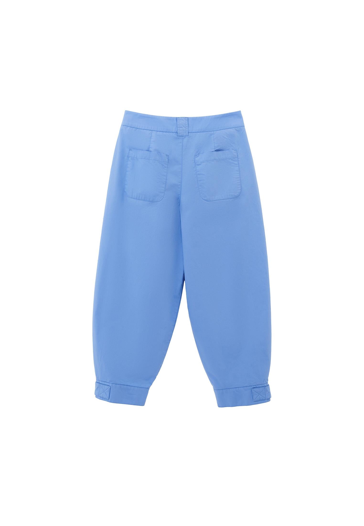 Pleated High Waist Barrel Leg Pants - CORNFLOWER