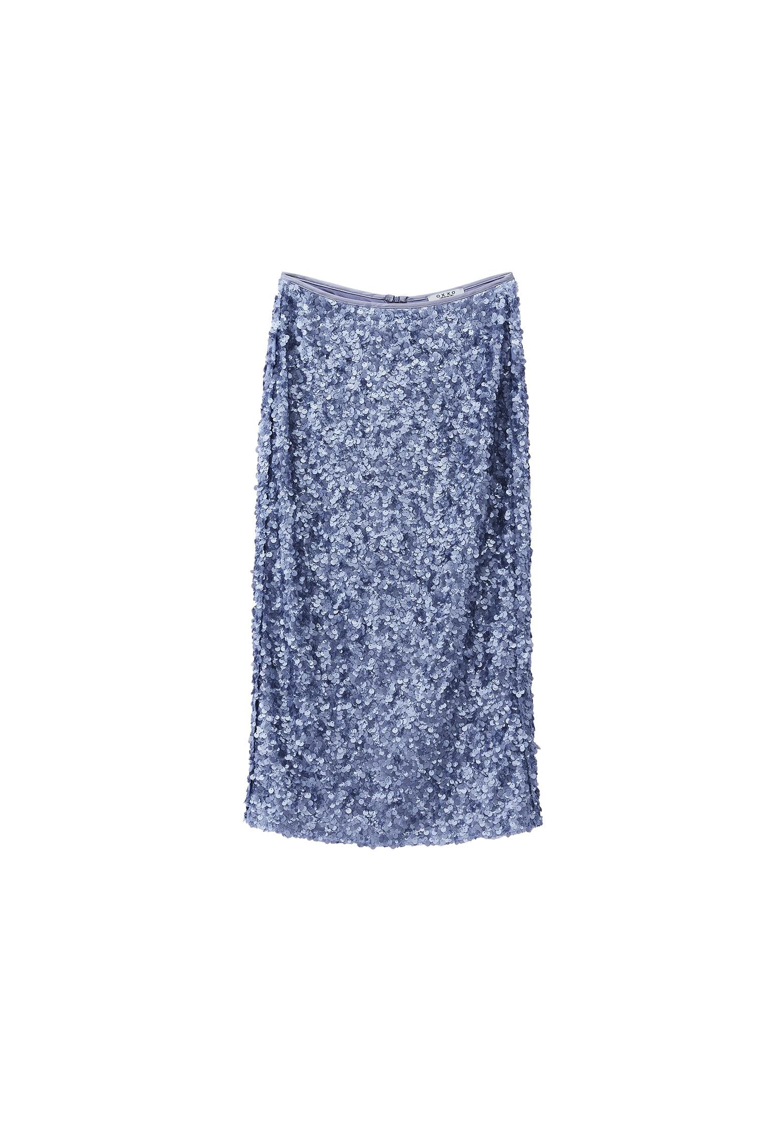 Sequin And Slit Skirt - COUNTRY BLUE