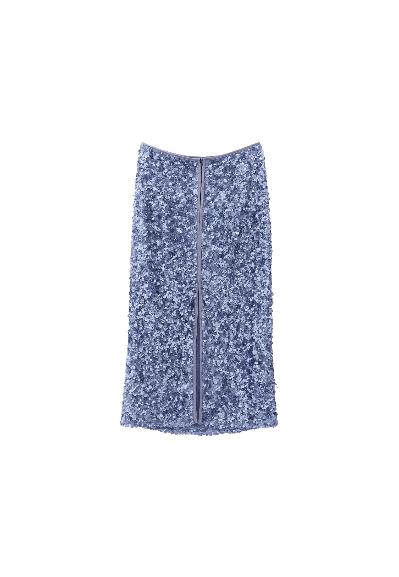 Sequin And Slit Skirt - COUNTRY BLUE