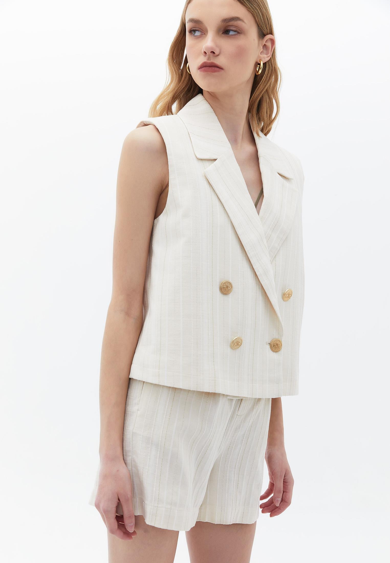 Double Breasted Collar Vest - CREME BRULEE