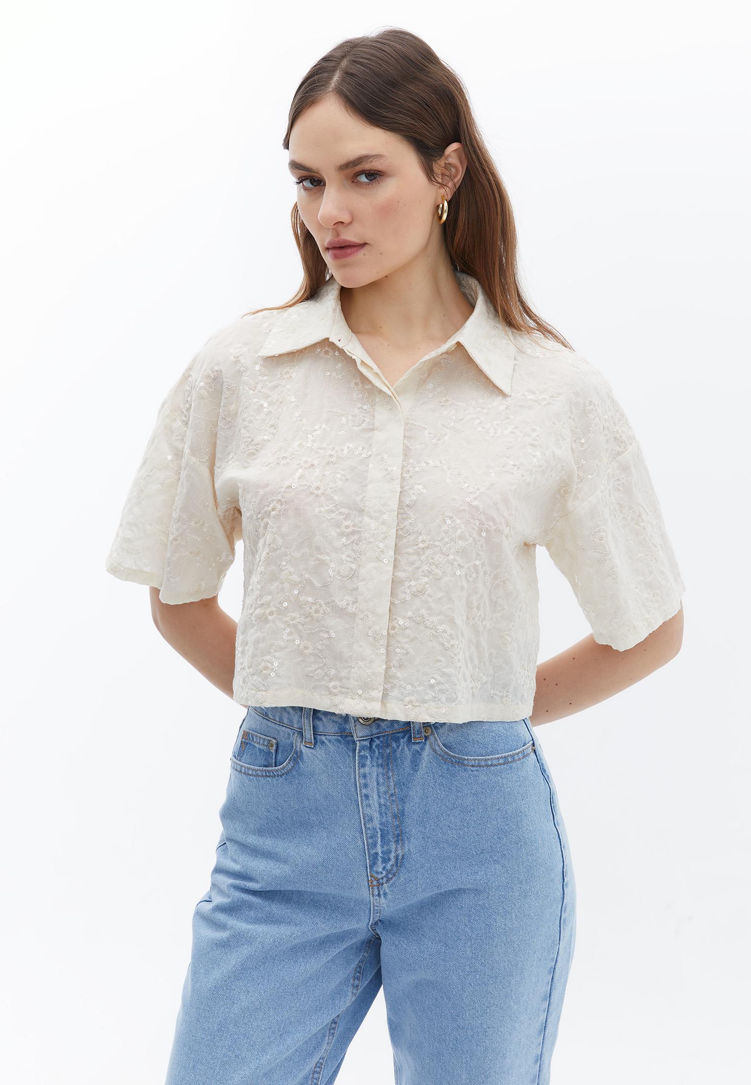 Short Sleeve Buttoned Shirt - CREME BRULEE