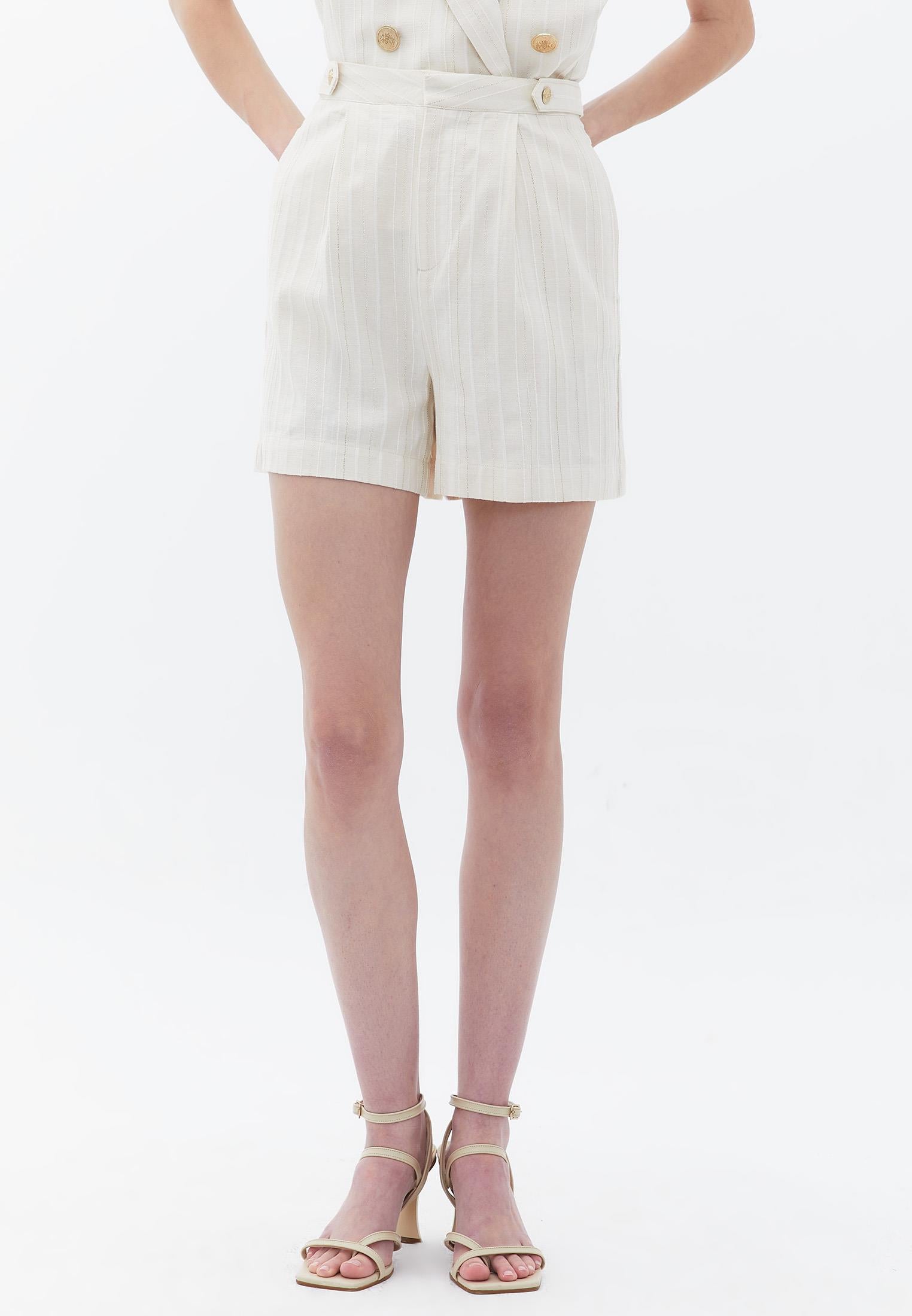 Ultra High Waist Short Shorts With Belt Detail - CREME BRULEE