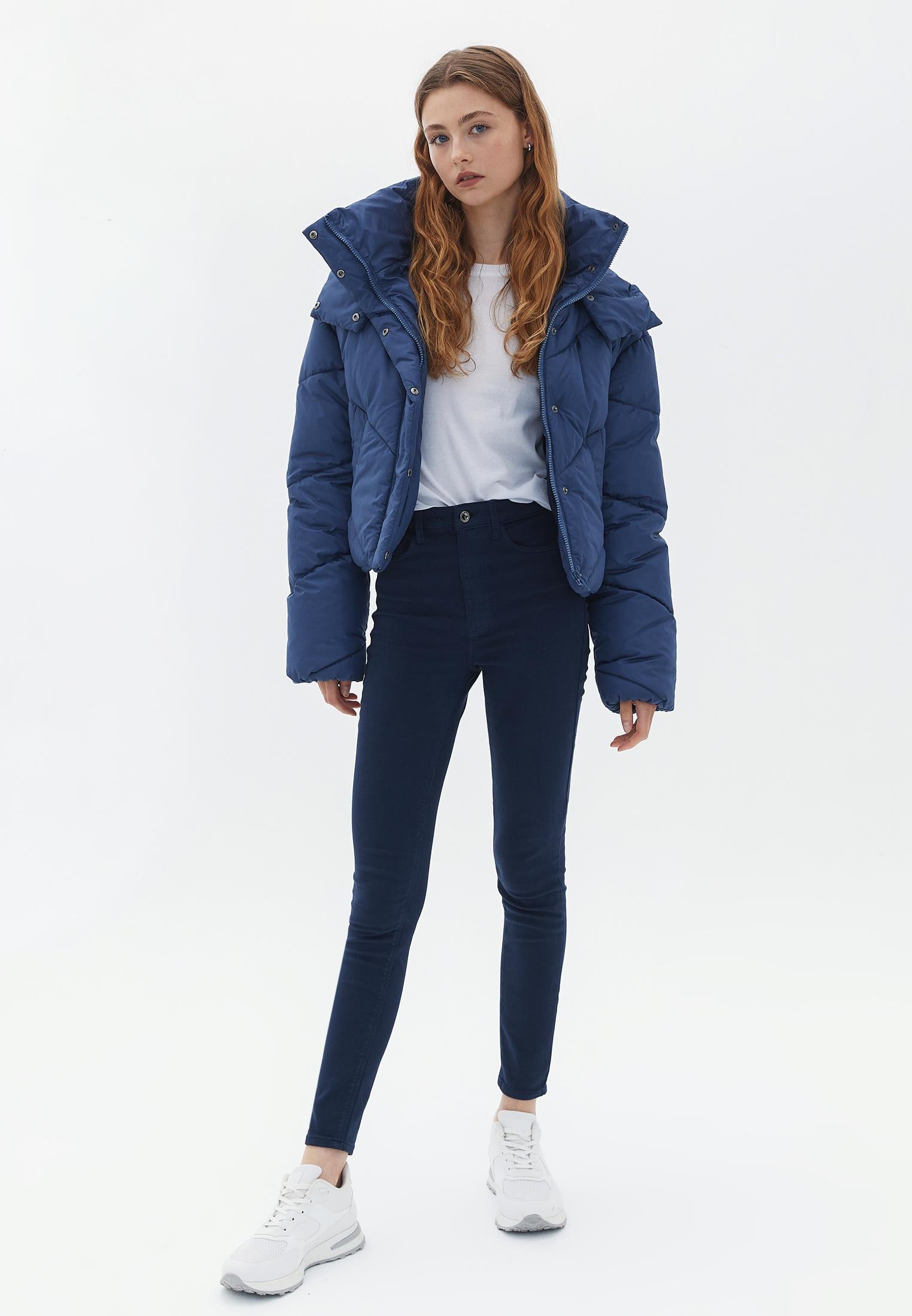 Loose Jacket With High Collar And Pocket Details - CROWN BLUE