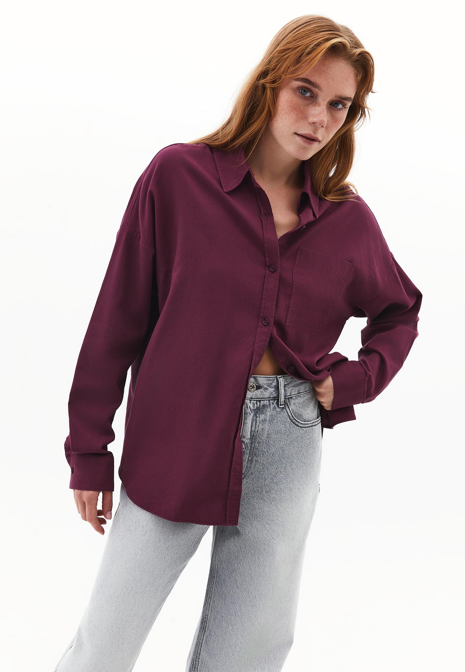 Buttoned Shirt Collar Oversize Shirt - CRUSHED VIOLETS