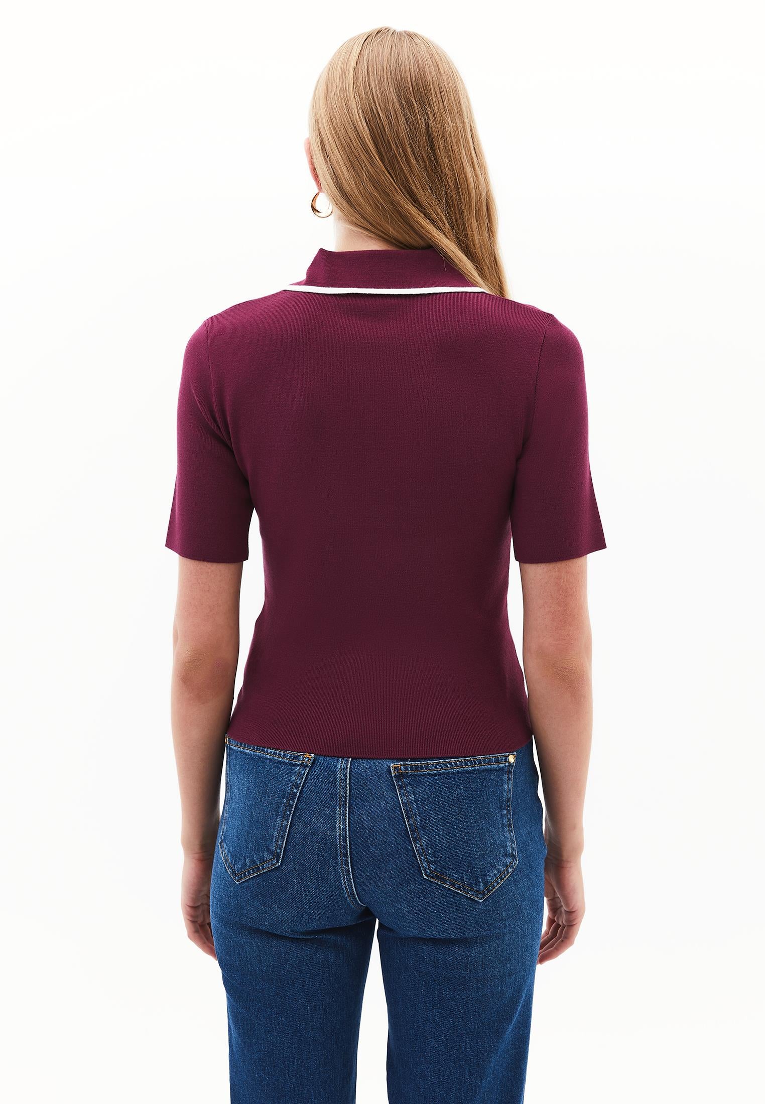 Polo Collar Zipper Detailed Standard T-Shirt - CRUSHED VIOLETS