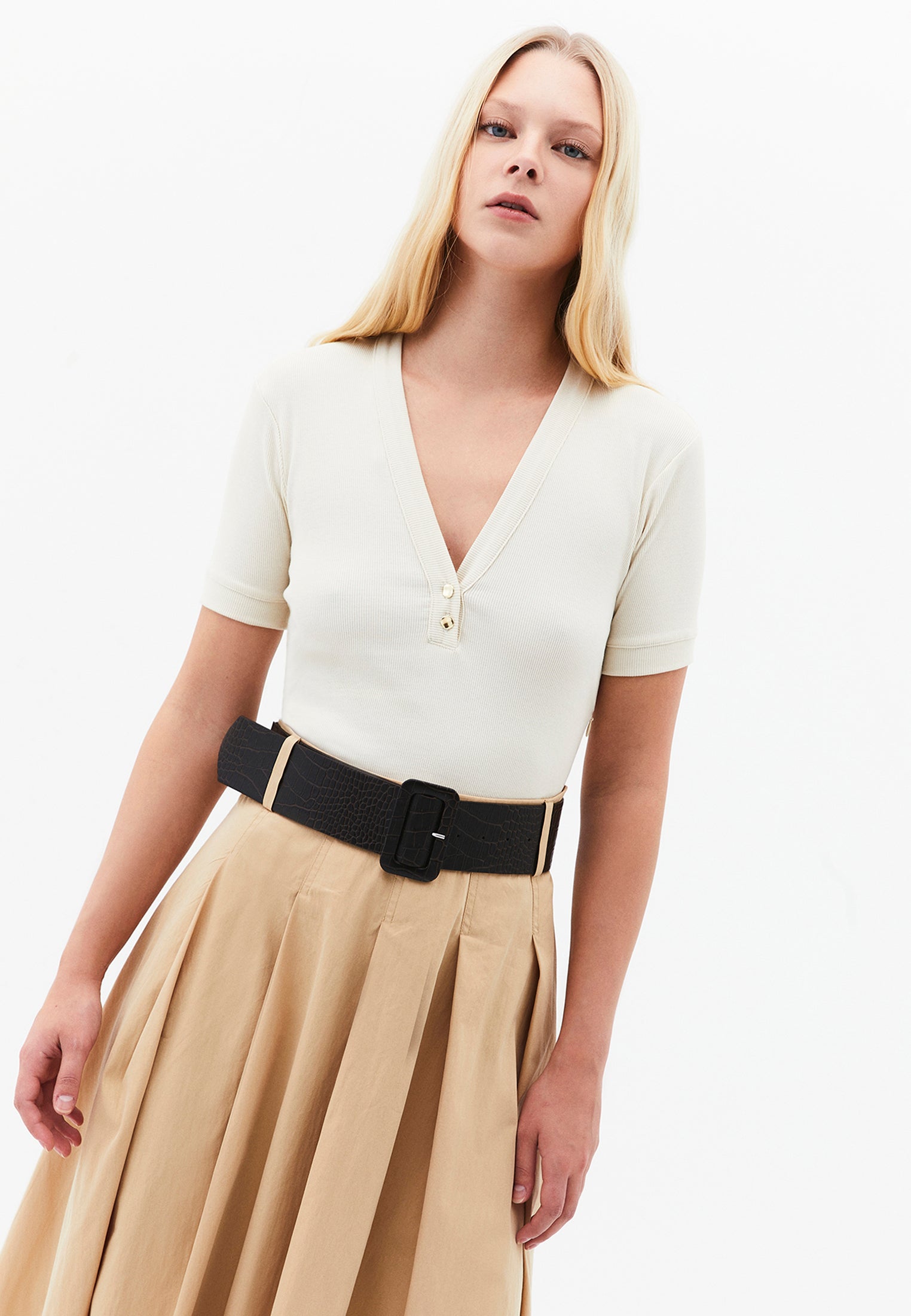 V Neck Midi A-Line Dress - CURDS WHEY
