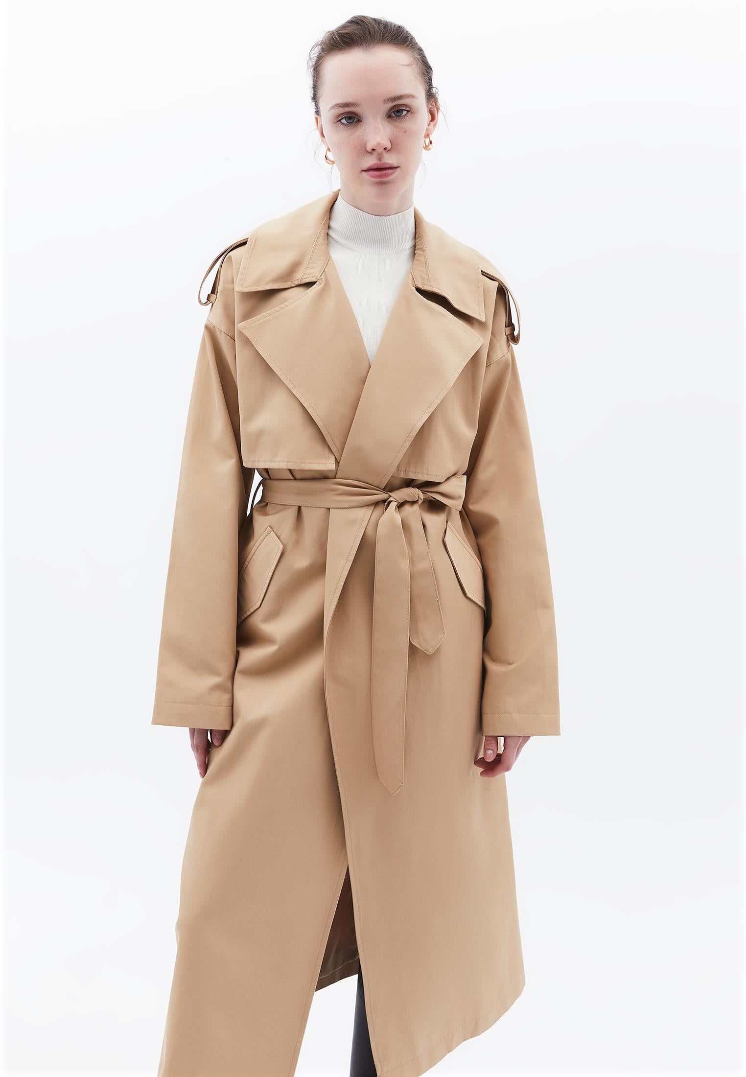 Long Trench Coat With Pockets - CURDS WHEY