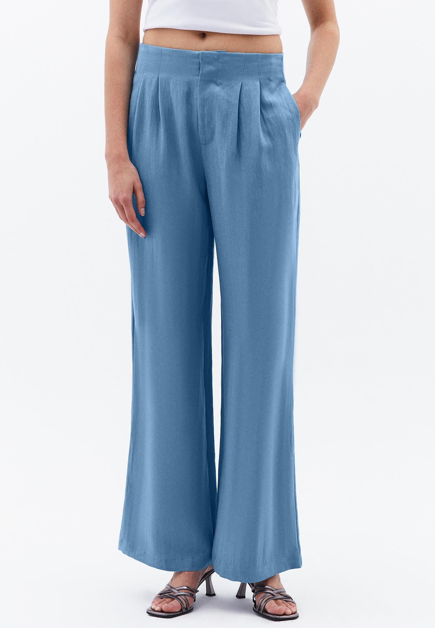 Wide Leg Ultra High Waist Pocket Detail Pants - CYANEUS