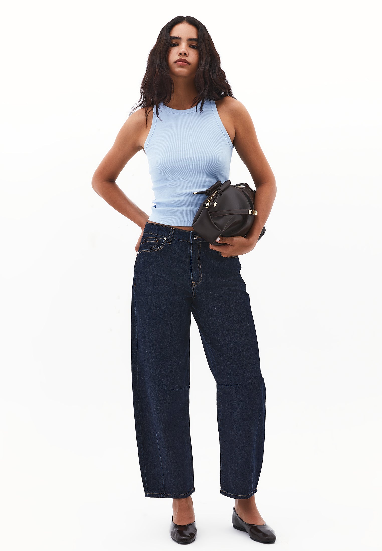 Barrel Hem Denim Pants With Cut Details And Regular Waist - DARK BLUE DENIM