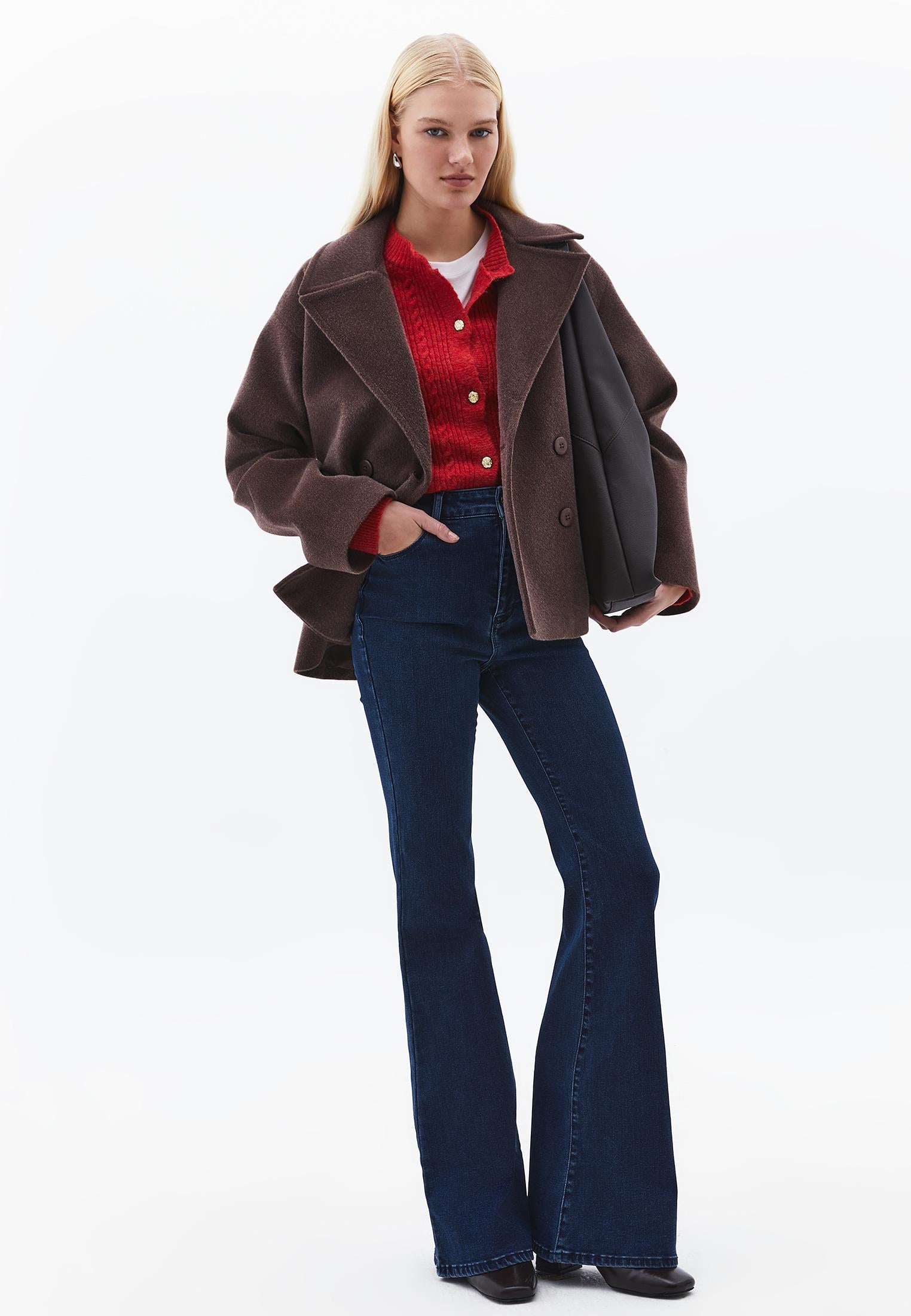 Autumn Denim Flared Pants - DARK BLUE DENIM