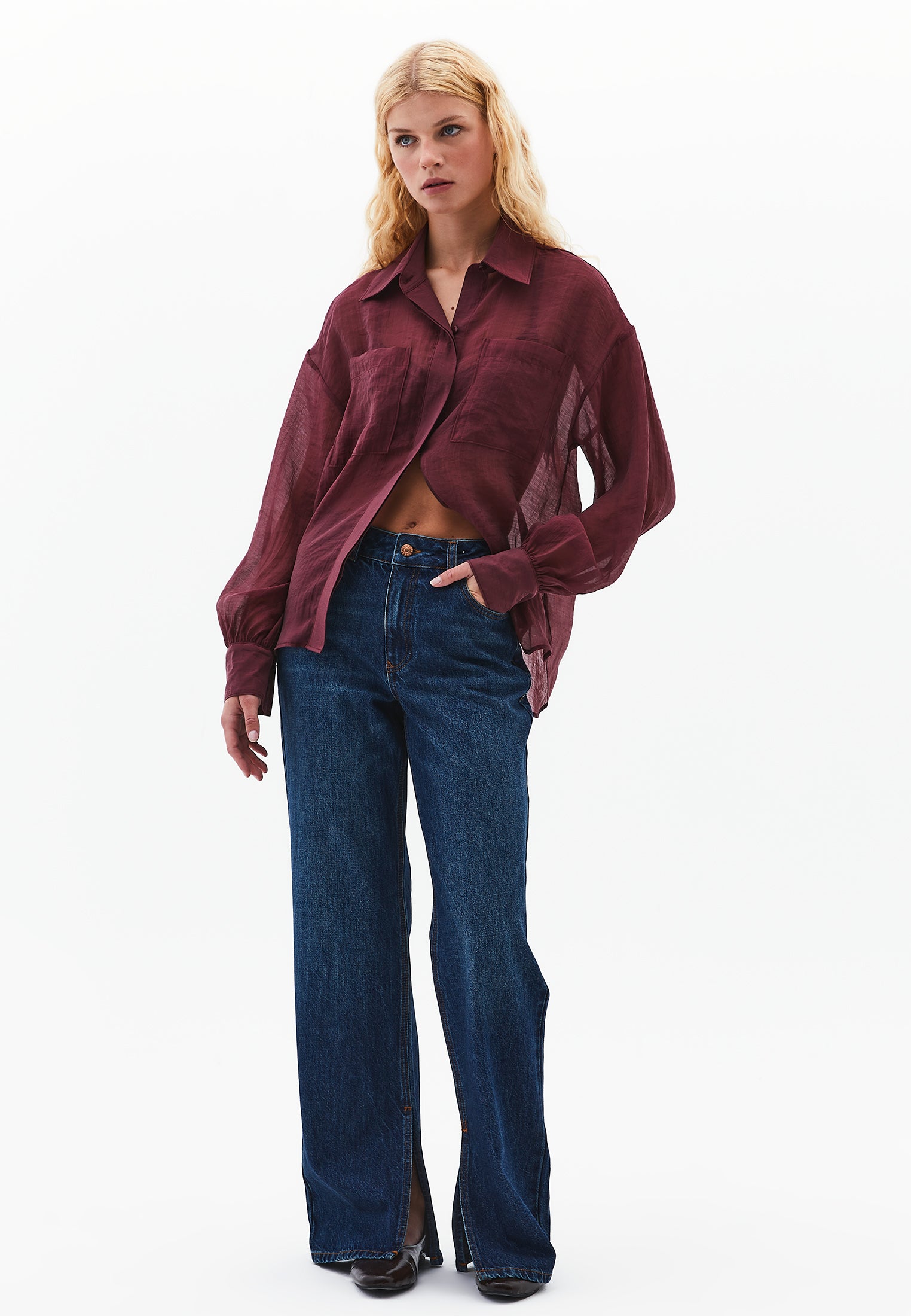 Straight Leg Straight Denim Pants - DARK BLUE DENIM