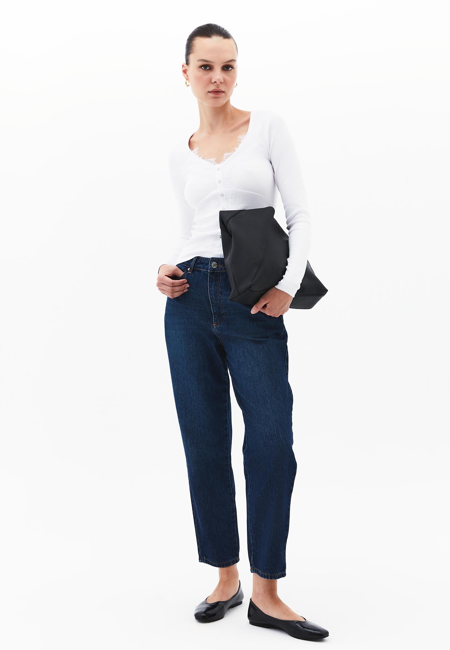 Standard Slim Leg Mom Jeans - DARK BLUE DENIM