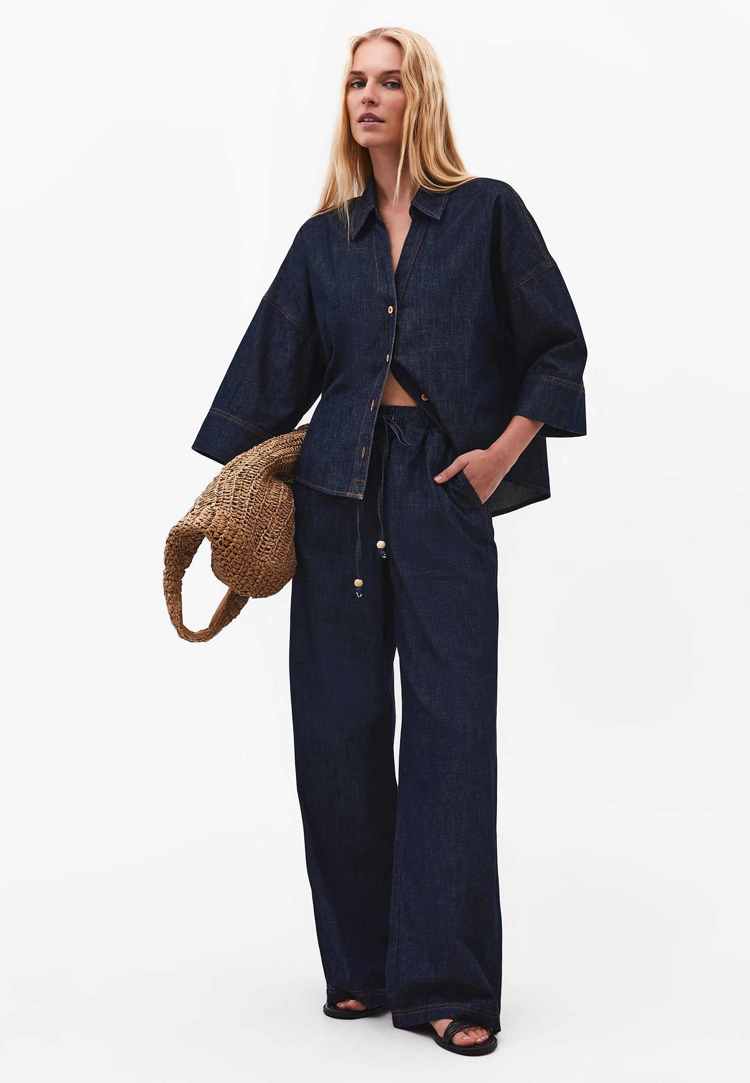 Oversize Shirt 3/4 Sleeve - DARK BLUE DENIM