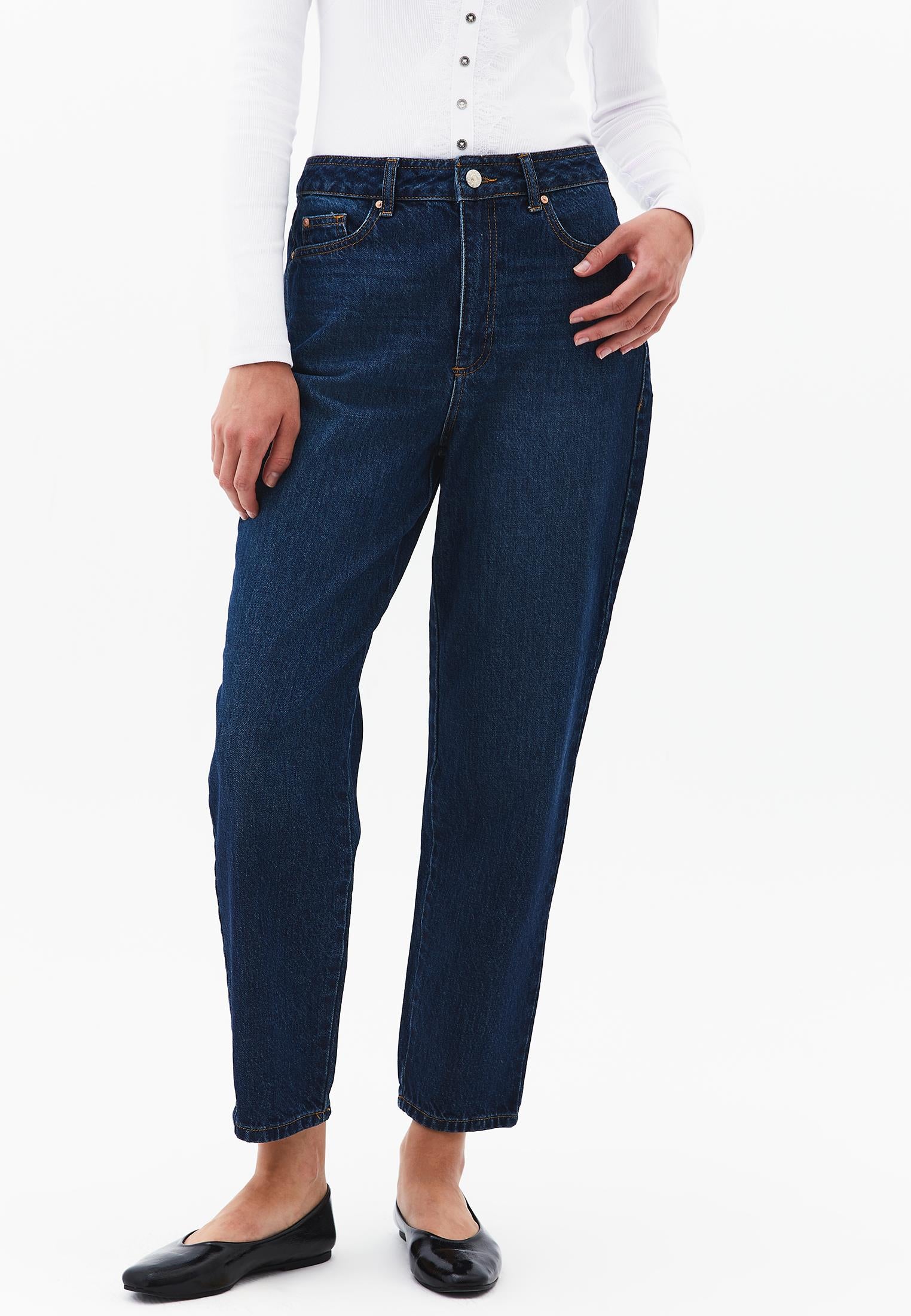 Standard Slim Leg Mom Jeans - DARK BLUE DENIM