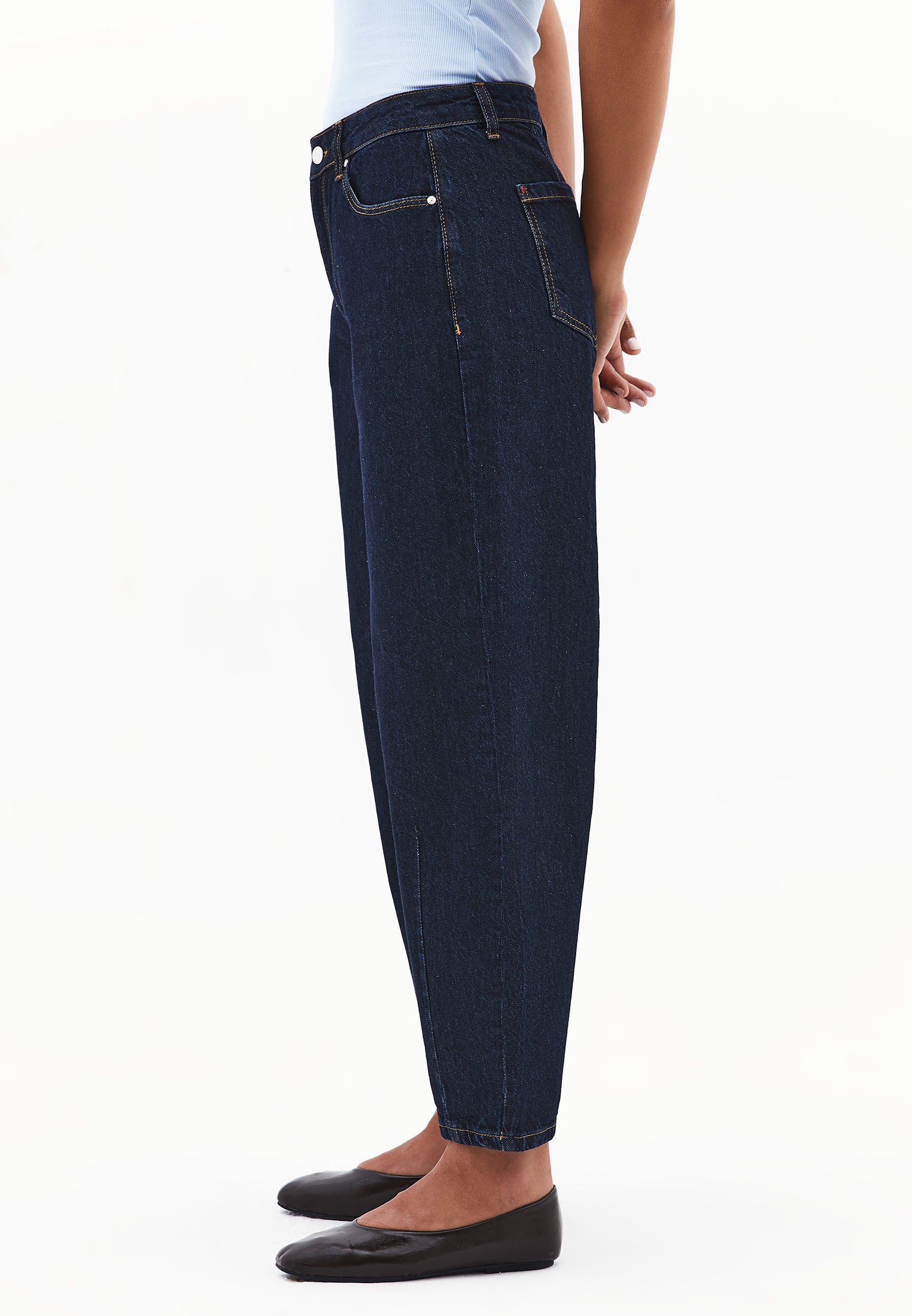 Barrel Hem Denim Pants With Cut Details And Regular Waist - DARK BLUE DENIM