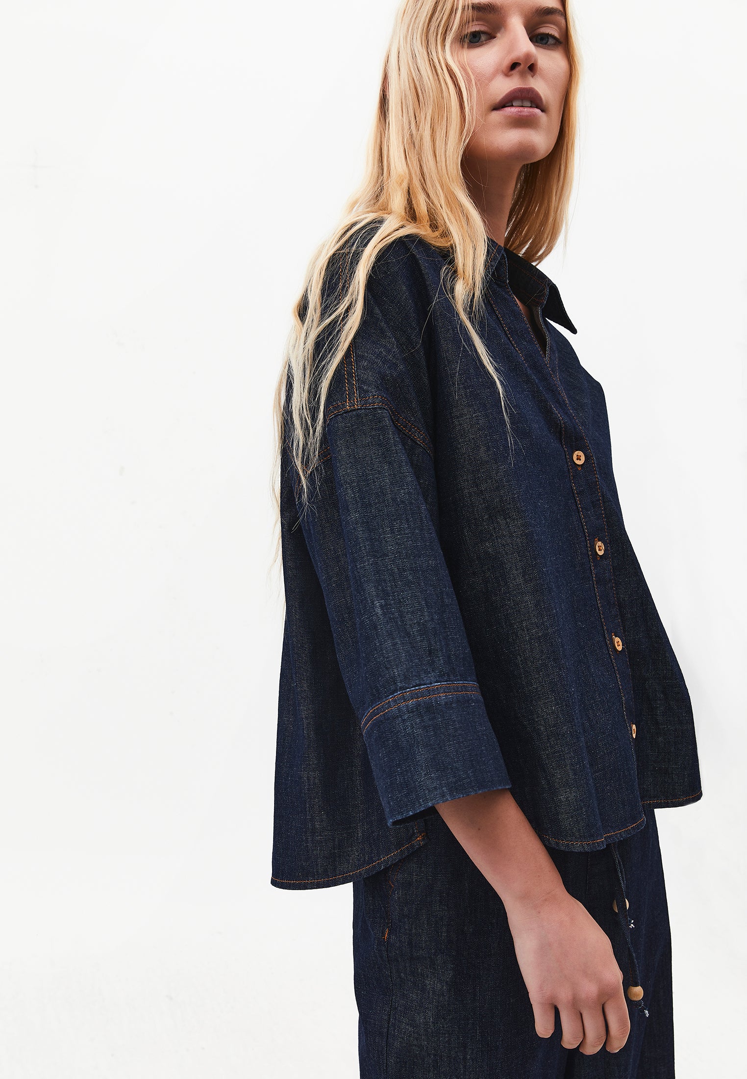 Oversize Shirt 3/4 Sleeve - DARK BLUE DENIM