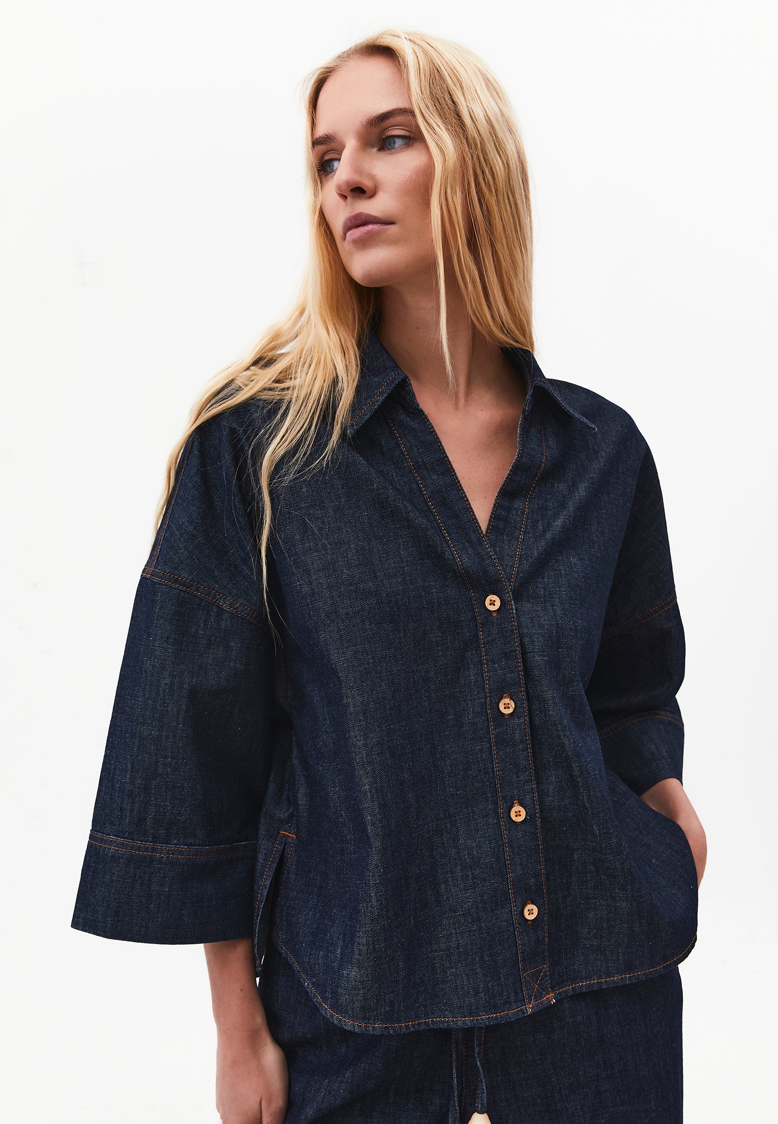Oversize Shirt 3/4 Sleeve - DARK BLUE DENIM
