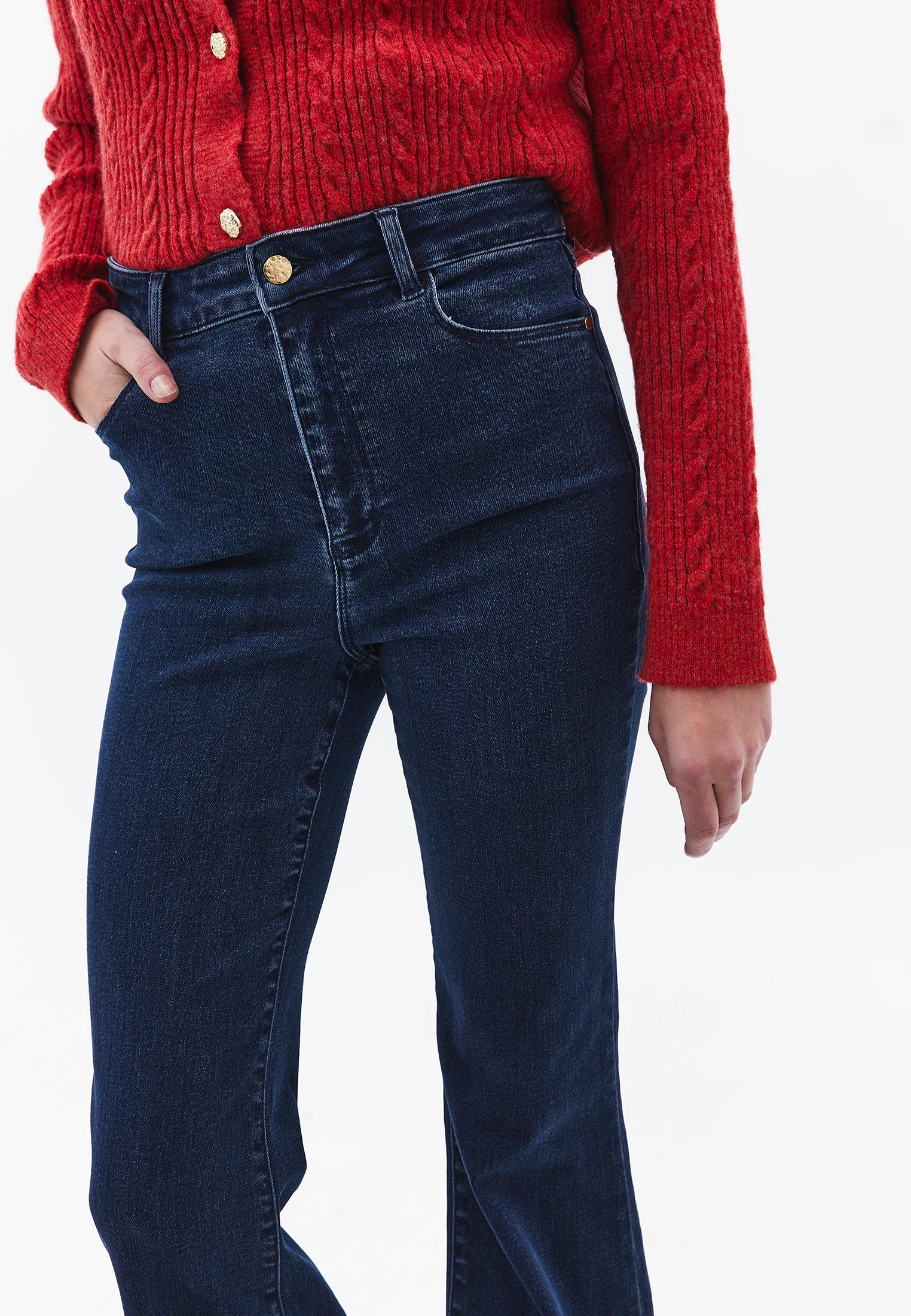 Autumn Denim Flared Pants - DARK BLUE DENIM