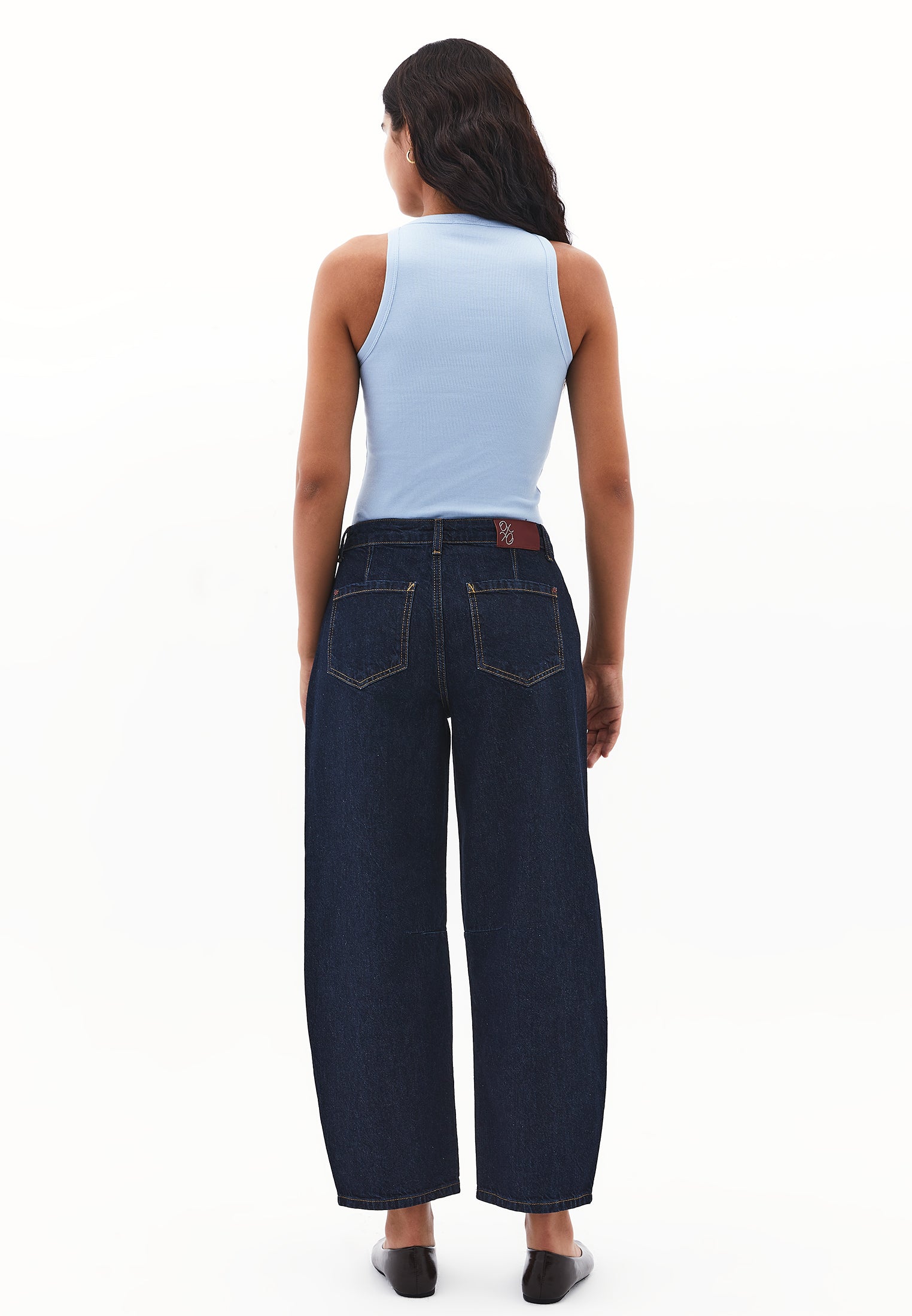 Barrel Hem Denim Pants With Cut Details And Regular Waist - DARK BLUE DENIM