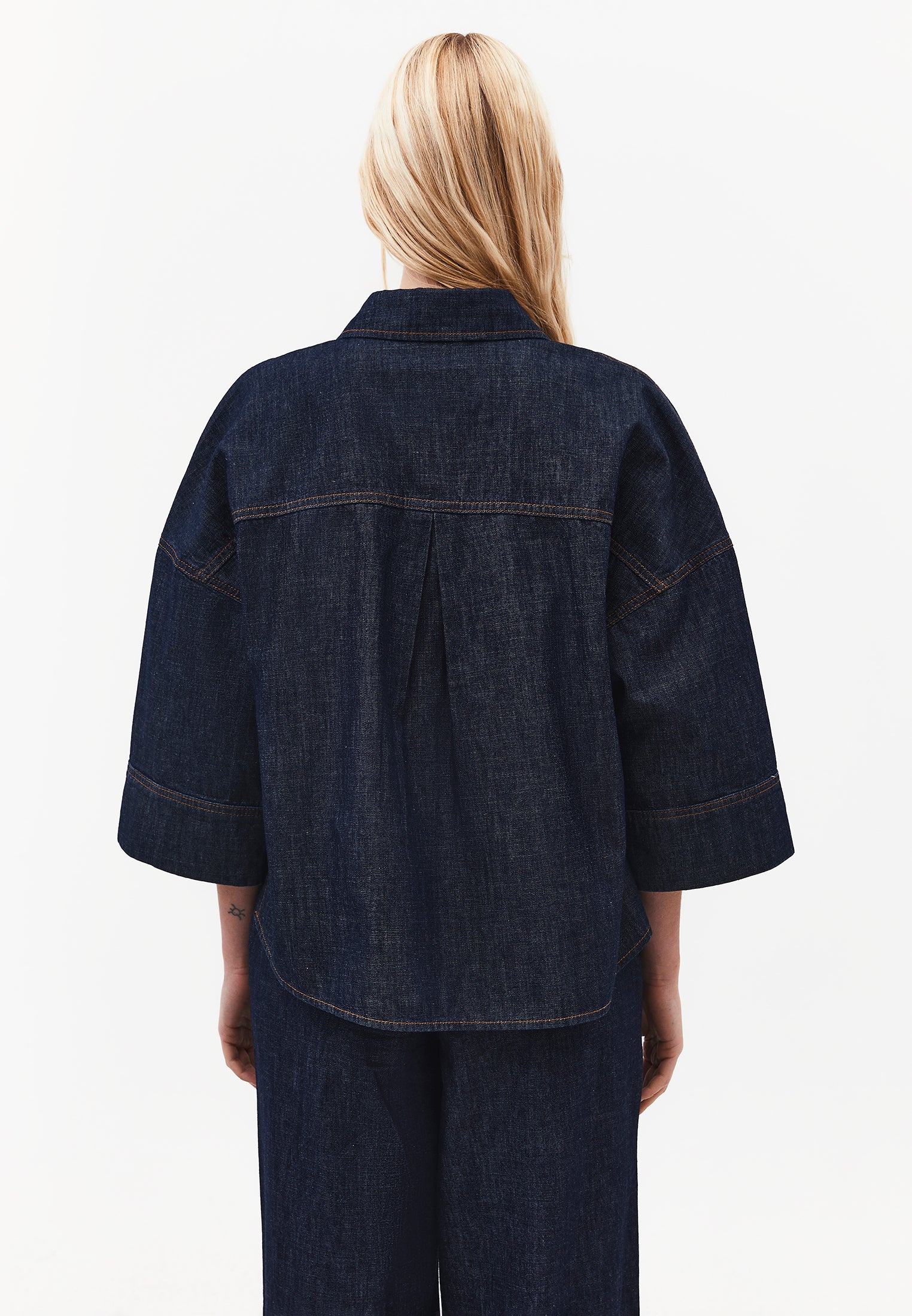 Oversize Shirt 3/4 Sleeve - DARK BLUE DENIM