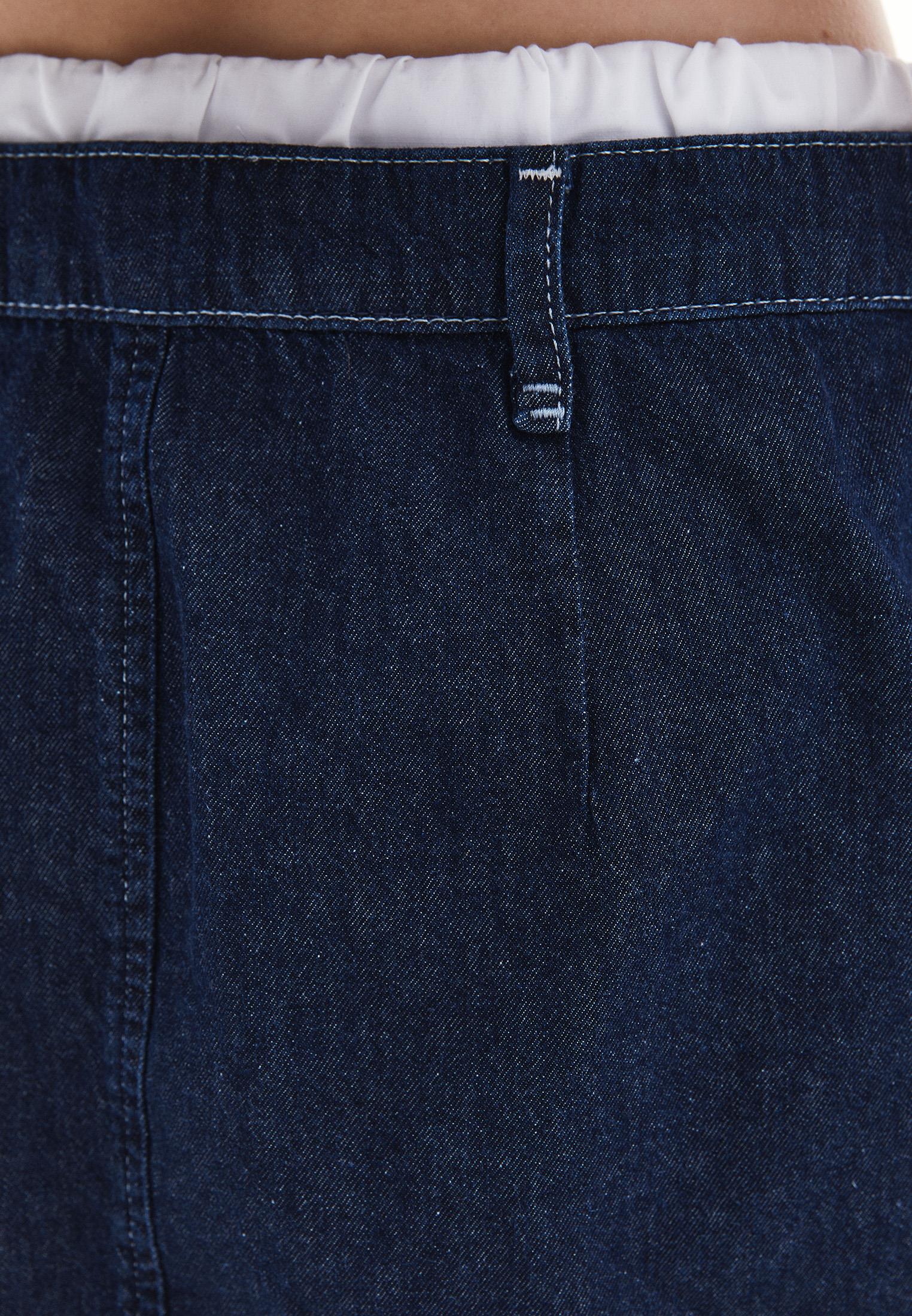 Pleated Short Skirt With Belt Detail - DARK BLUE DENIM