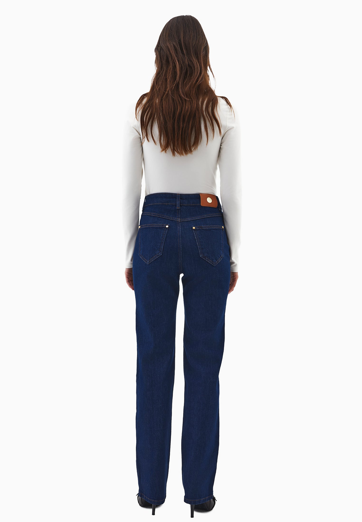 High Waist Straight Leg Pants - DARK BLUE DENIM