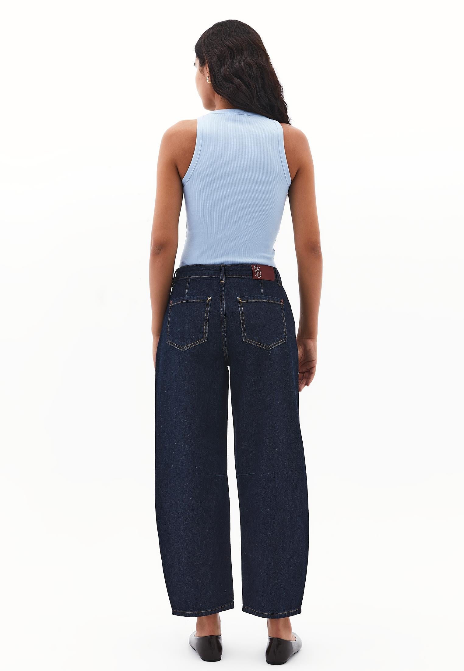 Barrel Hem Denim Pants With Cut Details And Regular Waist - DARK BLUE DENIM