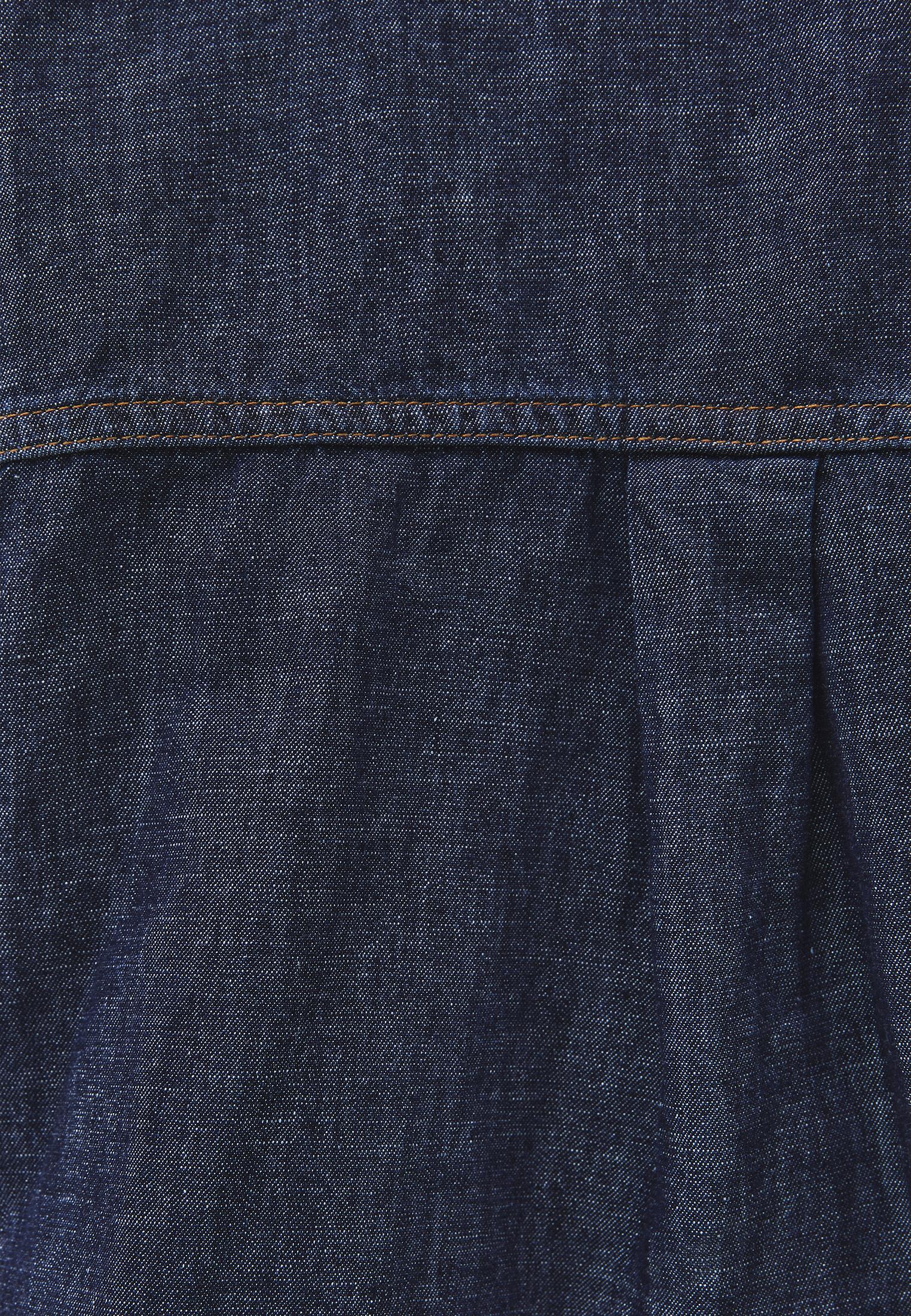 Oversize Shirt Collar Three Quarter Sleeve Denim Shirt - DARK BLUE DENIM