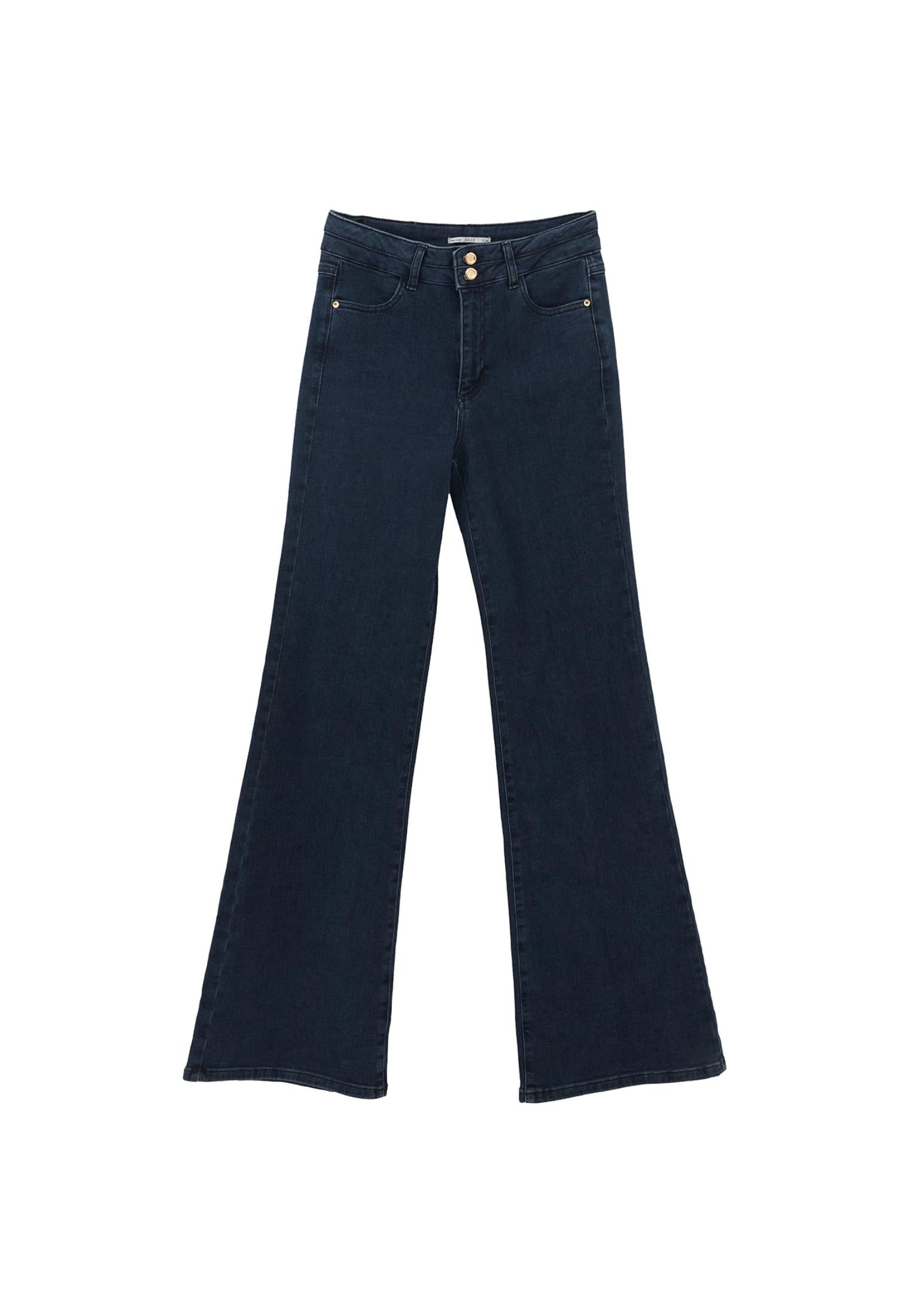 High Waist Flared Denim Pants - DARK BLUE DENIM