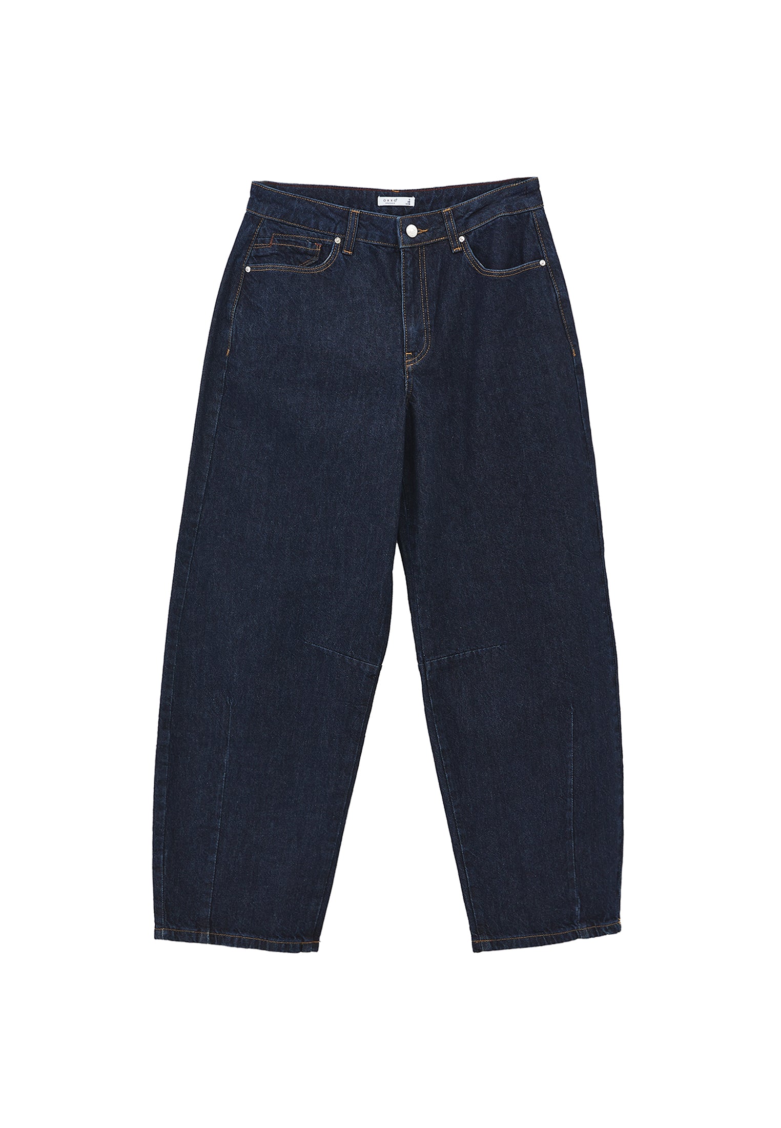Barrel Hem Denim Pants With Cut Details And Regular Waist - DARK BLUE DENIM