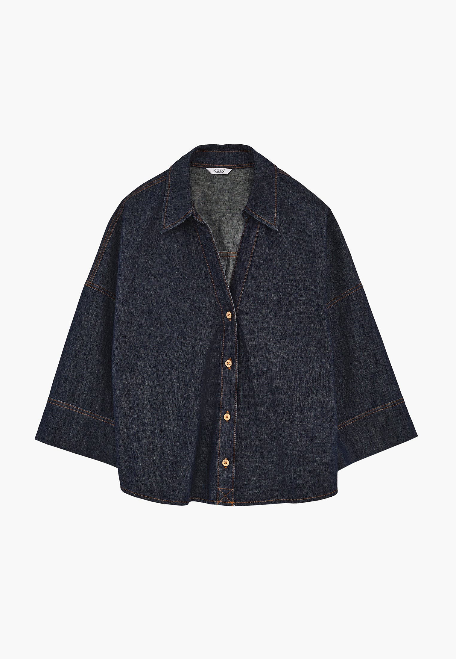 Oversize Shirt 3/4 Sleeve - DARK BLUE DENIM