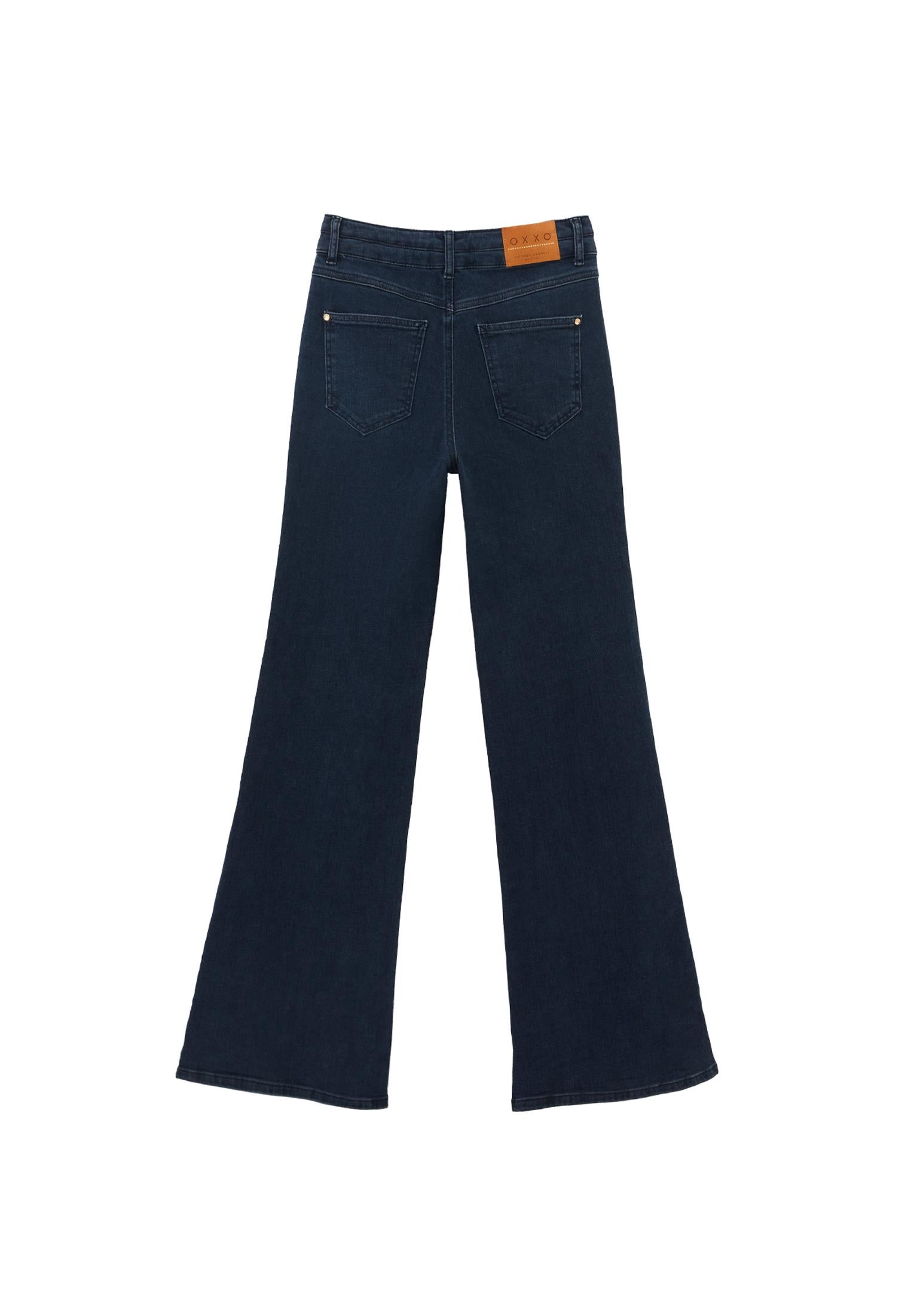 High Waist Flared Denim Pants - DARK BLUE DENIM