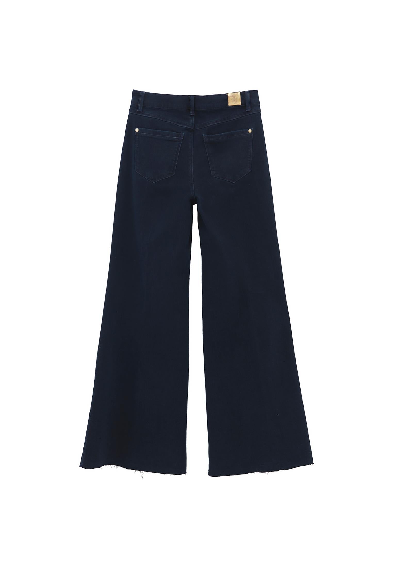 High Waist Wide Leg Buttoned Pants - DARK BLUE DENIM