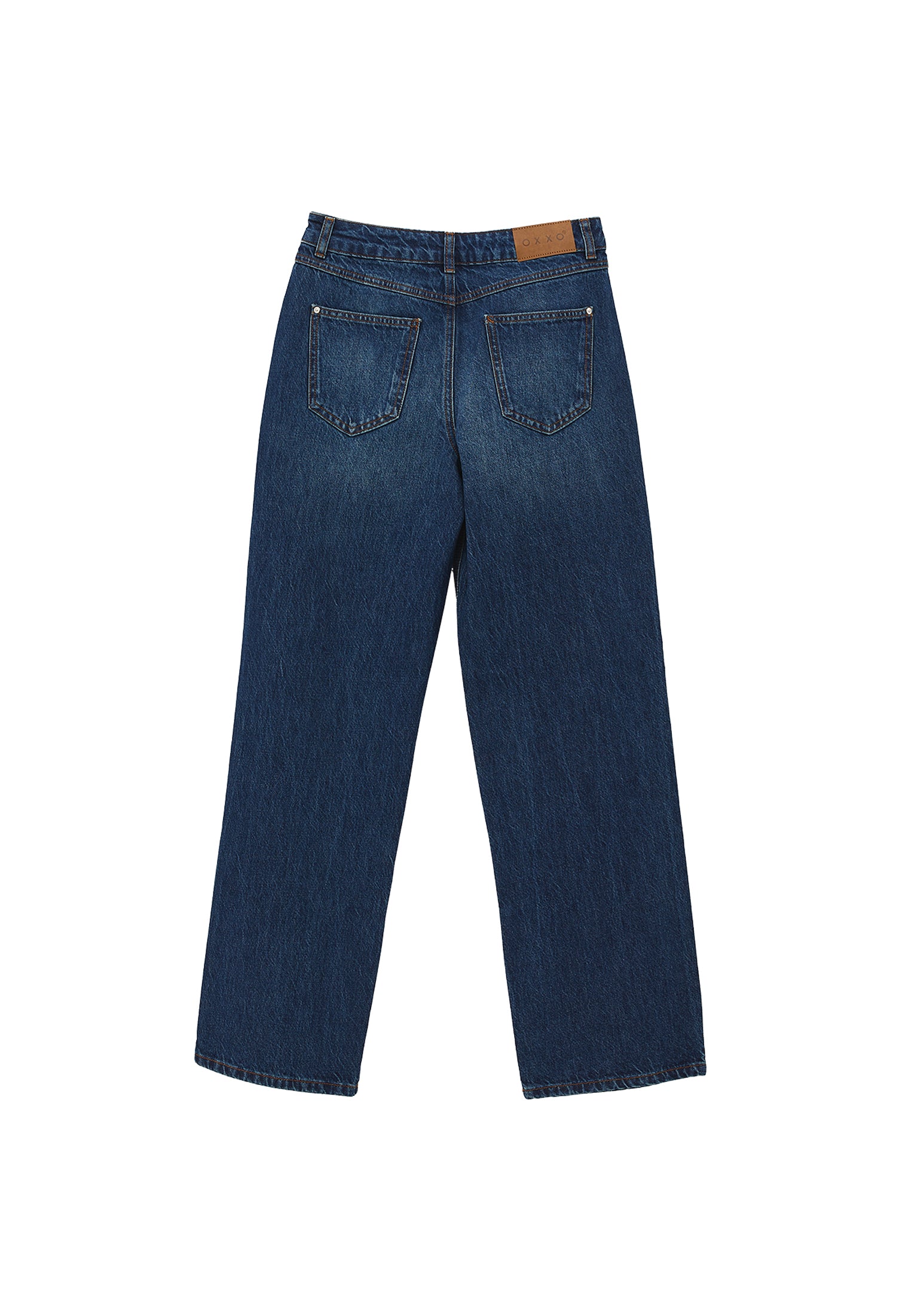 Straight Leg Straight Denim Pants - DARK BLUE DENIM