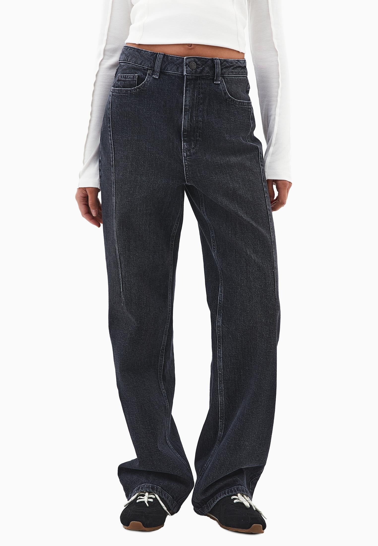 Straight Cut Cotton Pants - DARK GREY DENIM