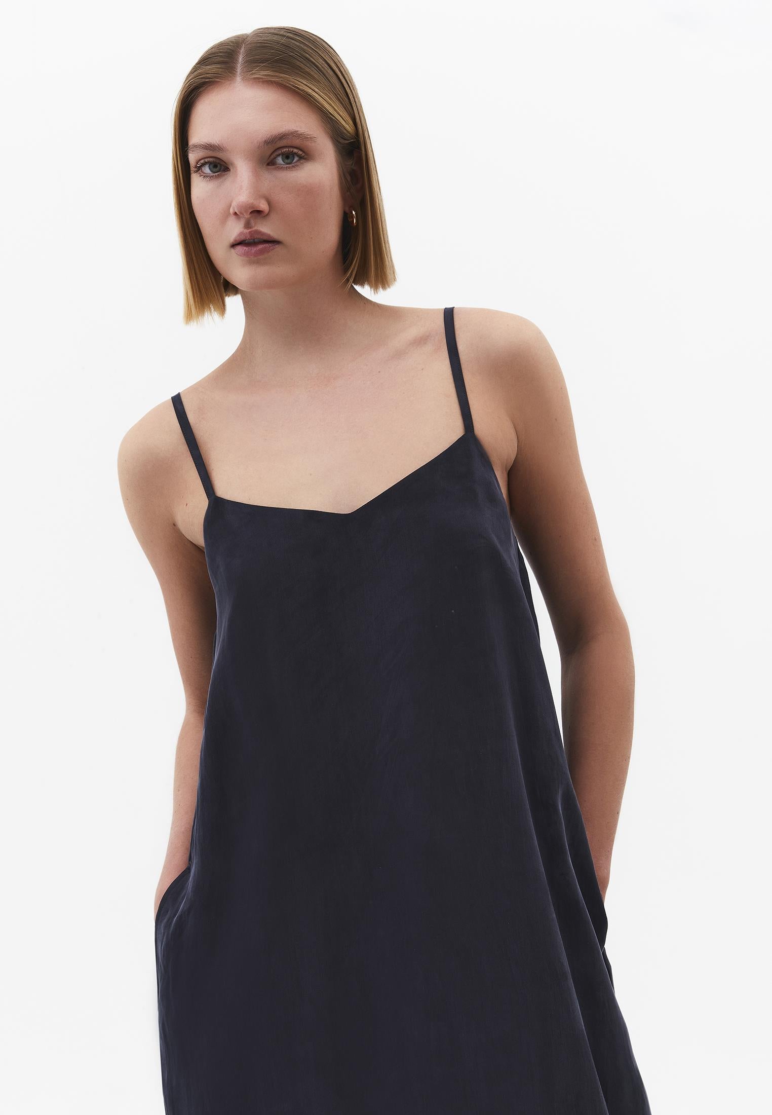 Long A-Line Dress With Straps - DARK NAVY