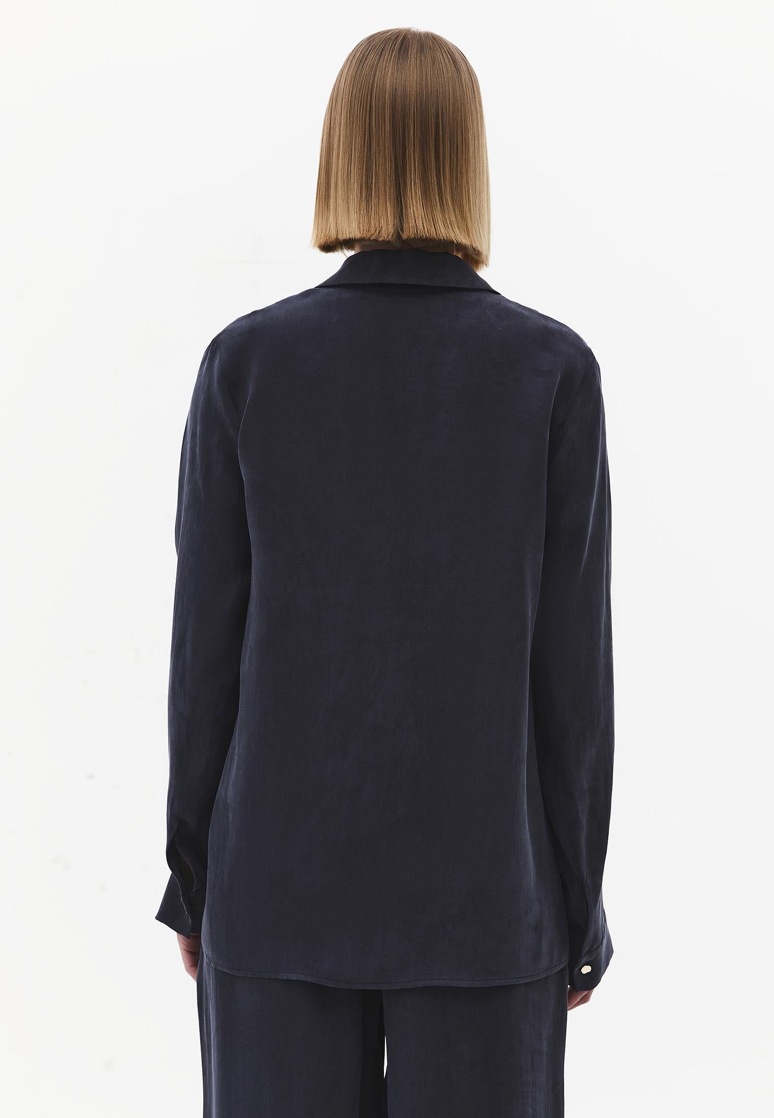 Long Sleeve Loose Shirt - DARK NAVY