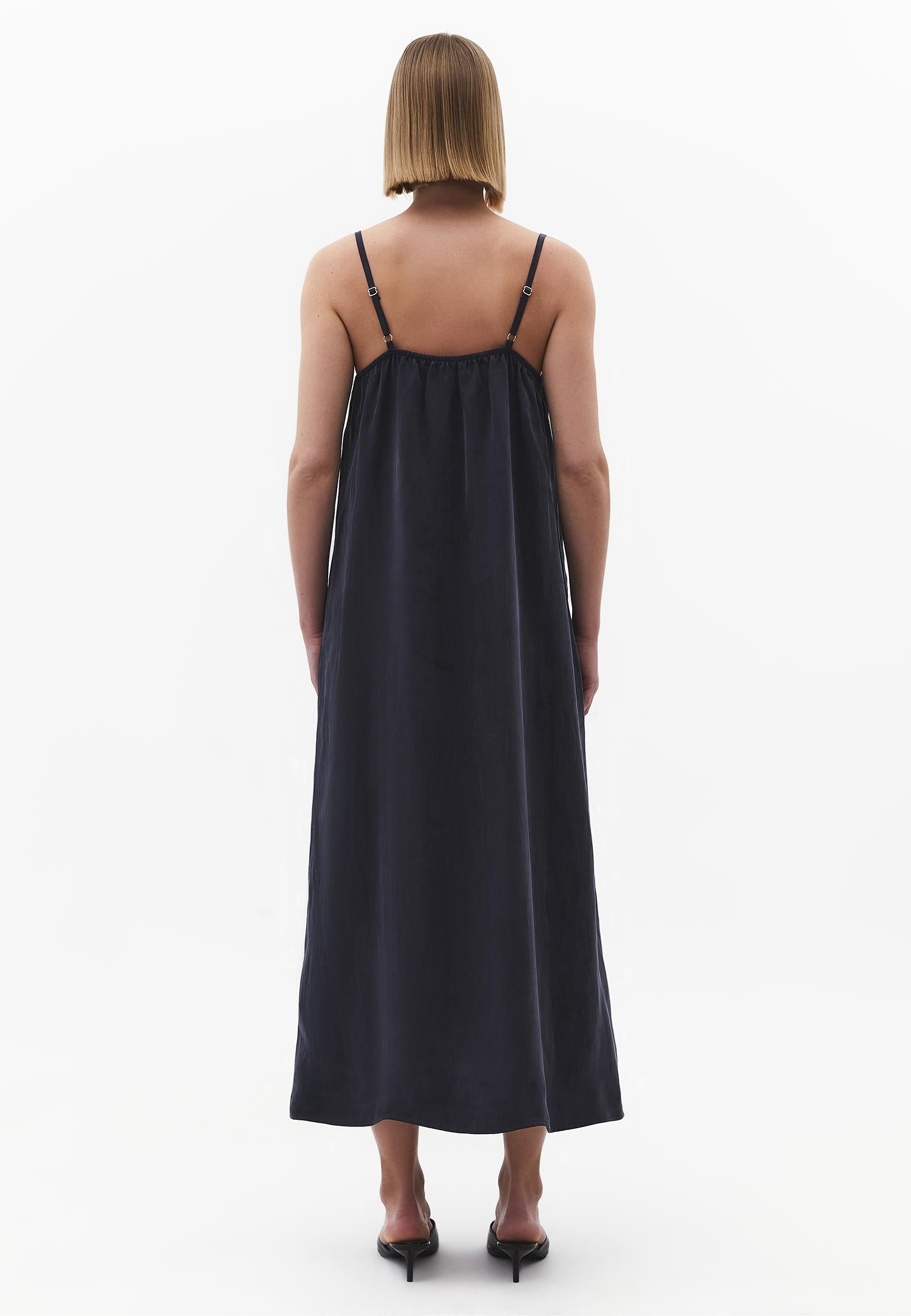 Long A-Line Dress With Straps - DARK NAVY