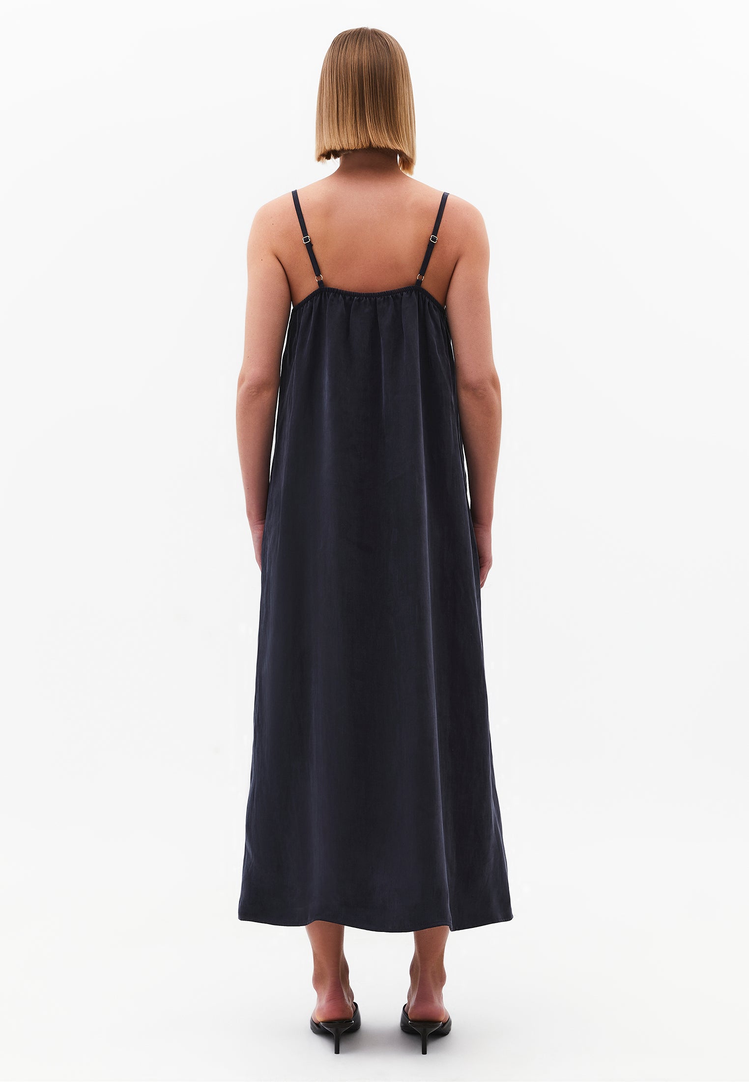 Long A-Line Dress With Straps - DARK NAVY