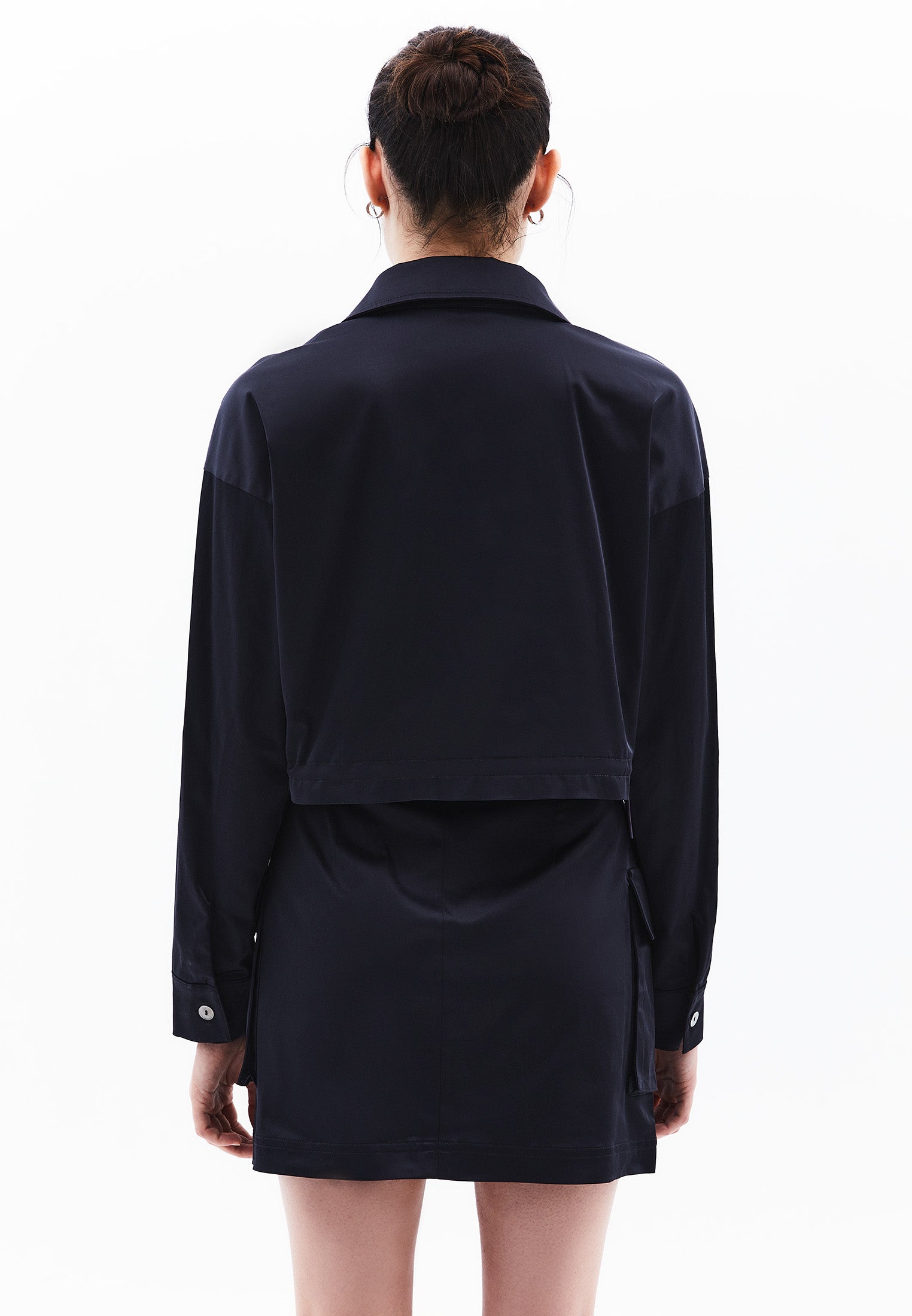 Oversize Pocket Detailed Cropped Shirt - DARK NAVY