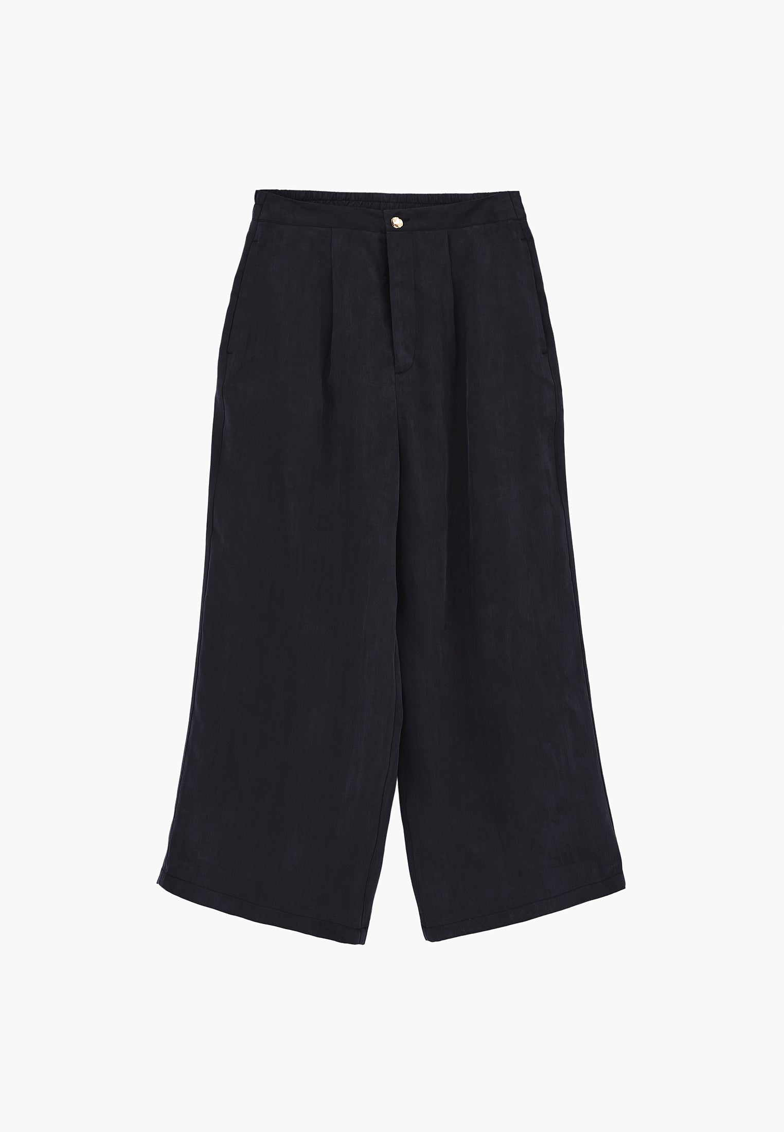 Ultra High Waist Straight Pants With Button Detail - DARK NAVY
